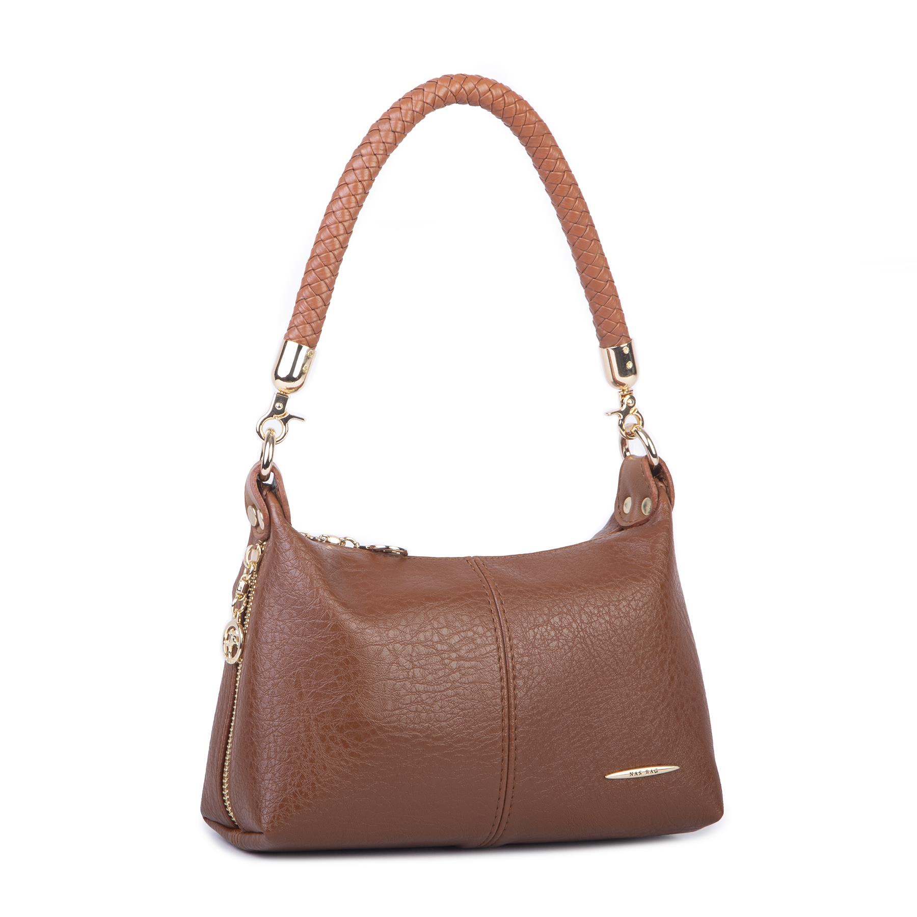 Nas Bag Kadın Mini Omuz ve Çapraz Çanta Örgülü Askılı (en: 23 cm , boy: 14 cm) Taba Victoria
