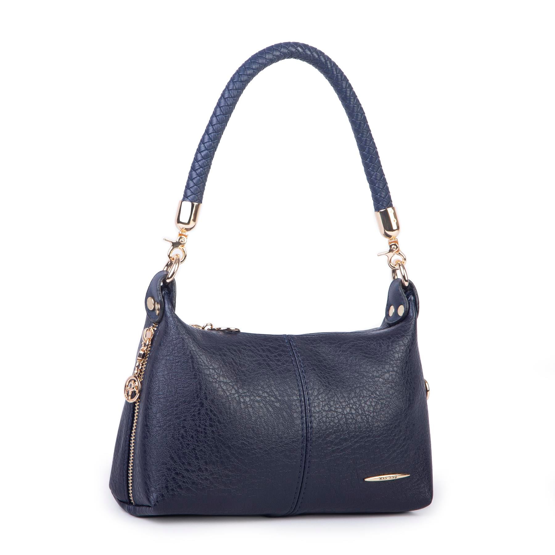Nas Bag Kadın Mini Omuz ve Çapraz Çanta Örgülü Askılı (en: 23 cm , boy: 14 cm) Lacivert  Victoria