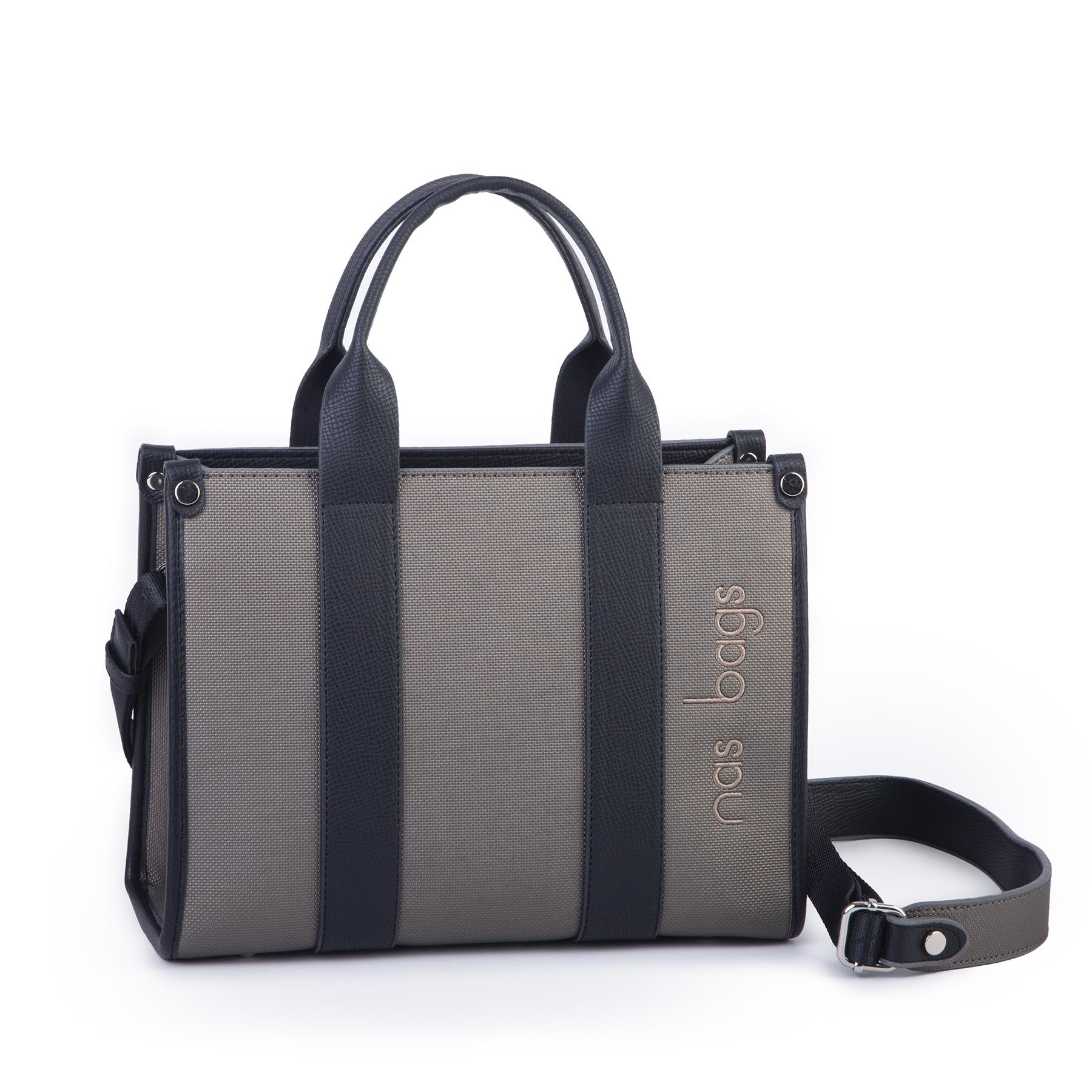 Nas Bag Kadın Mini Tote Suni Deri El ve Omuz Çantası Gri Siyah Lacst