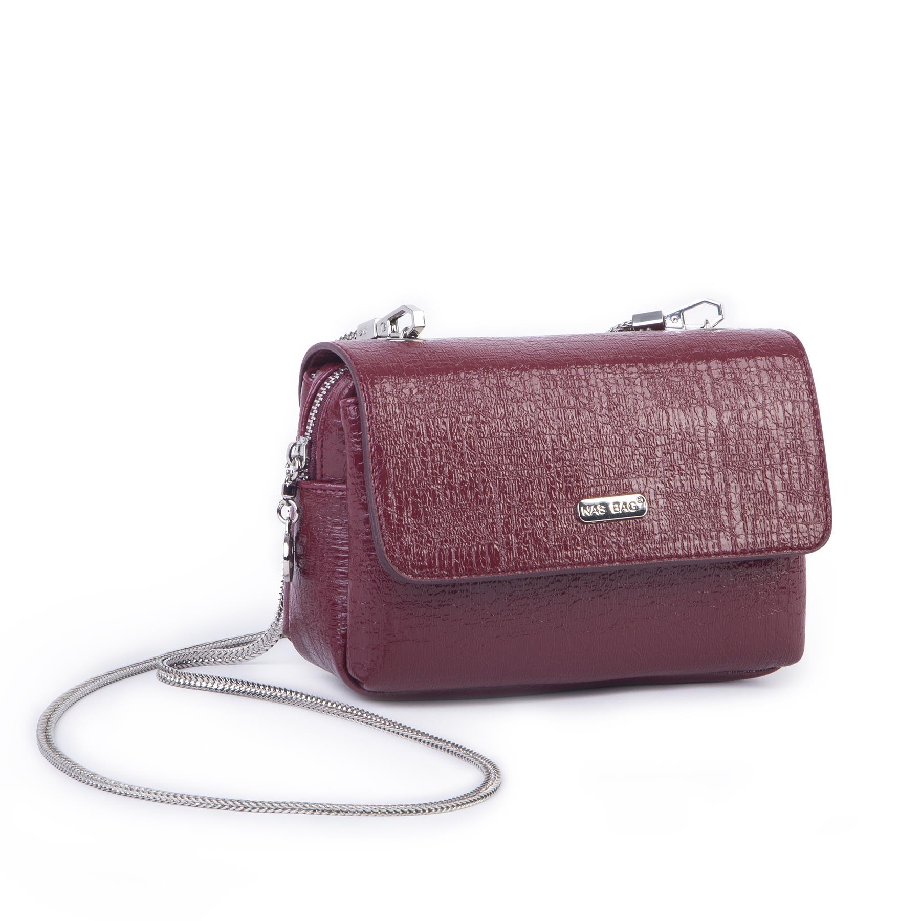 Nas Bag Kadın Mini Zincirli Omuz ve Çapraz  Çanta Bordo ( 19x10 cm )