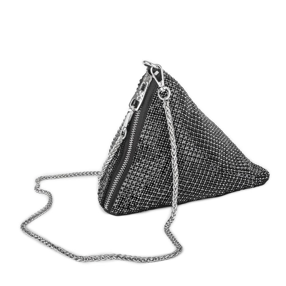 Nas Bag Kadın Omuz Çantası Siyah White Diamond Siyah Taşlı Şık  Askılı Üçgen Çanta