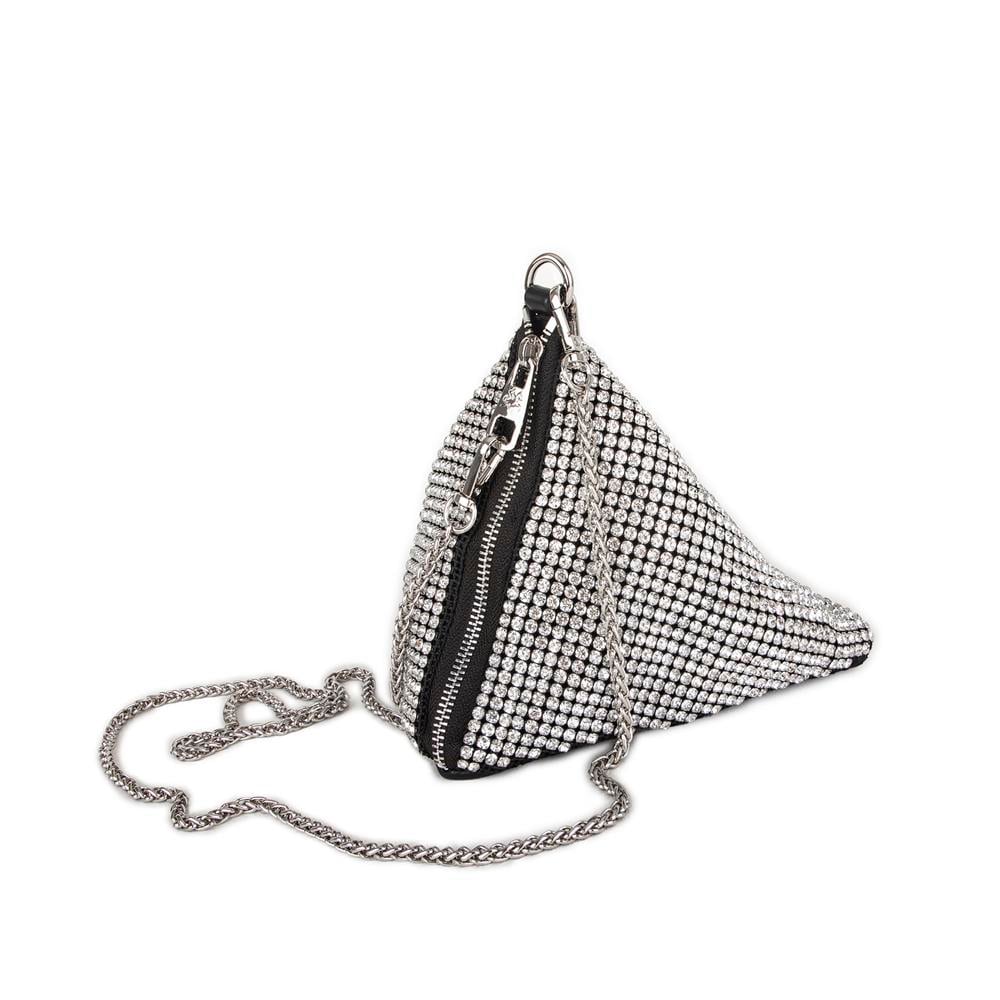 Nas Bag Kadın Omuz Çantası White Diamond Gümüş Taşlı Şık Çift  Askılı Üçgen Çanta