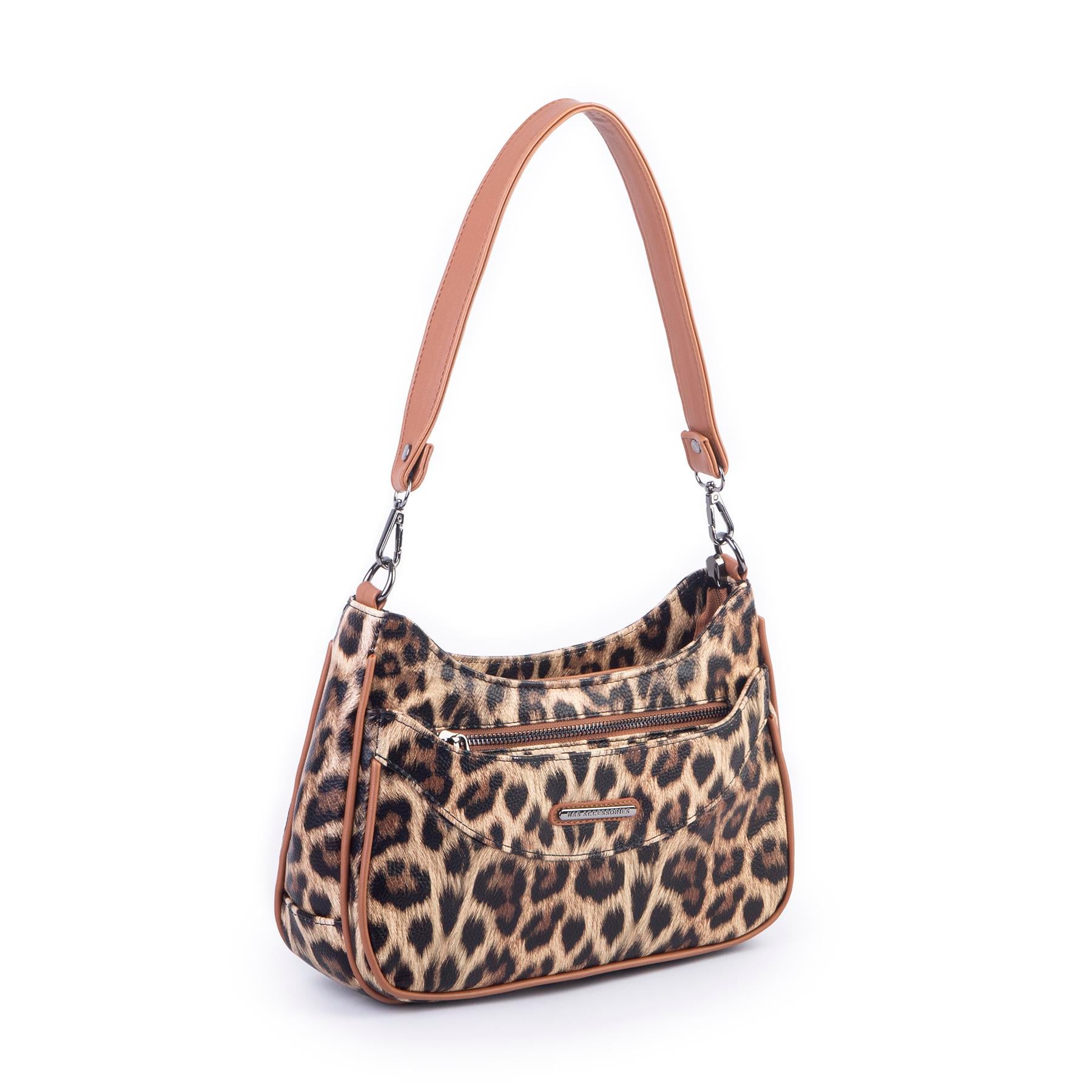 Nas Bag Kadın Omuz ve Çapraz Baget Çanta Taba Leopar ( 28x17  cm)
