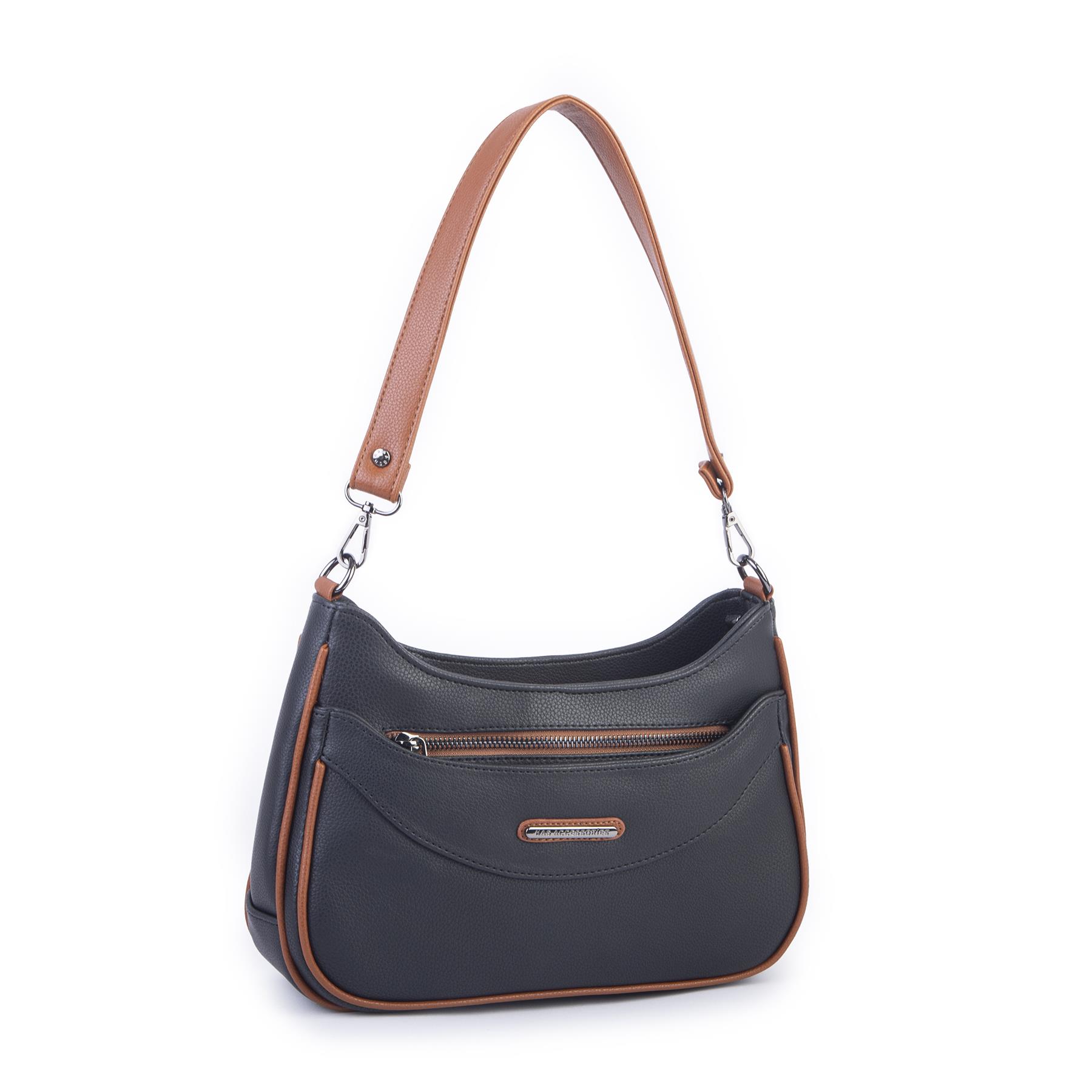 Nas Bag Kadın Omuz ve Çapraz Baget Çanta Siyah Taba Prestij ( 28x17  cm)