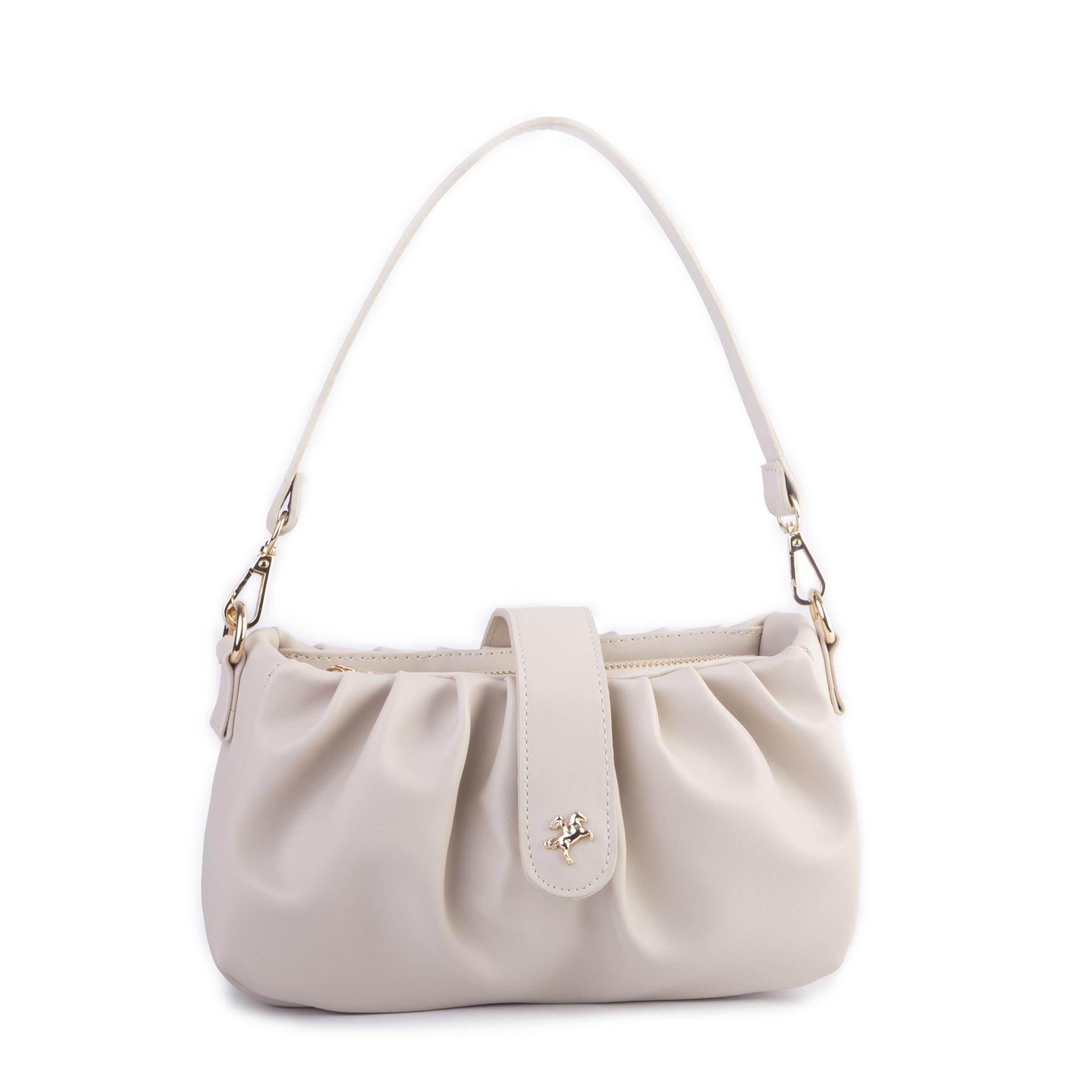 Nas Bag Kadın Omuz ve Çapraz Çanta Çift Askılı Krem Dona (24x18cm)