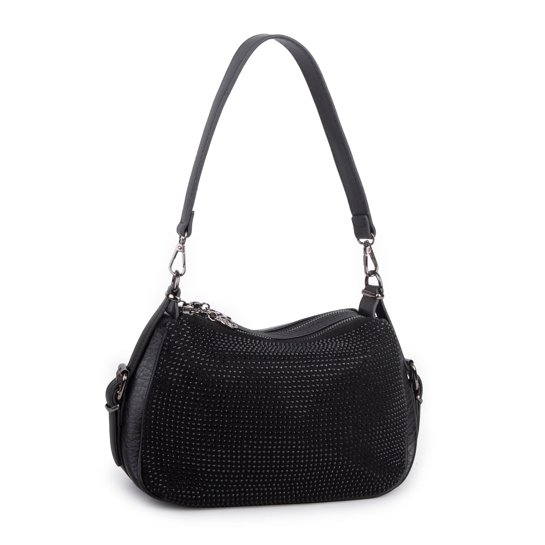 Nas Bag Kadın Omuz ve Çapraz Çanta Çok Gözlü Şık Tasarım (28x18 cm) Siyah  Taşlı