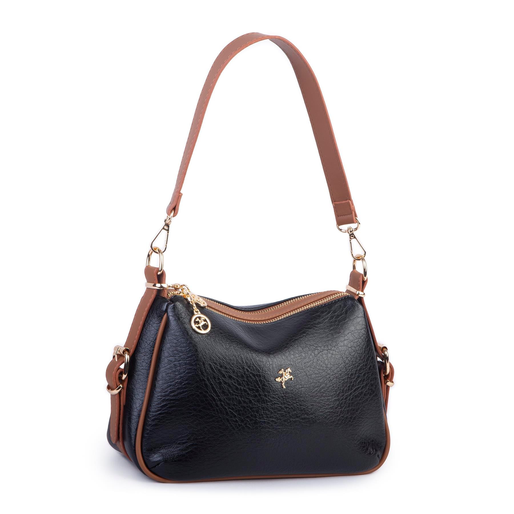 Nas Bag Kadın Omuz ve Çapraz Çanta Çok Gözlü Şık Tasarım (28x18 cm) Siyah Taba Victoria