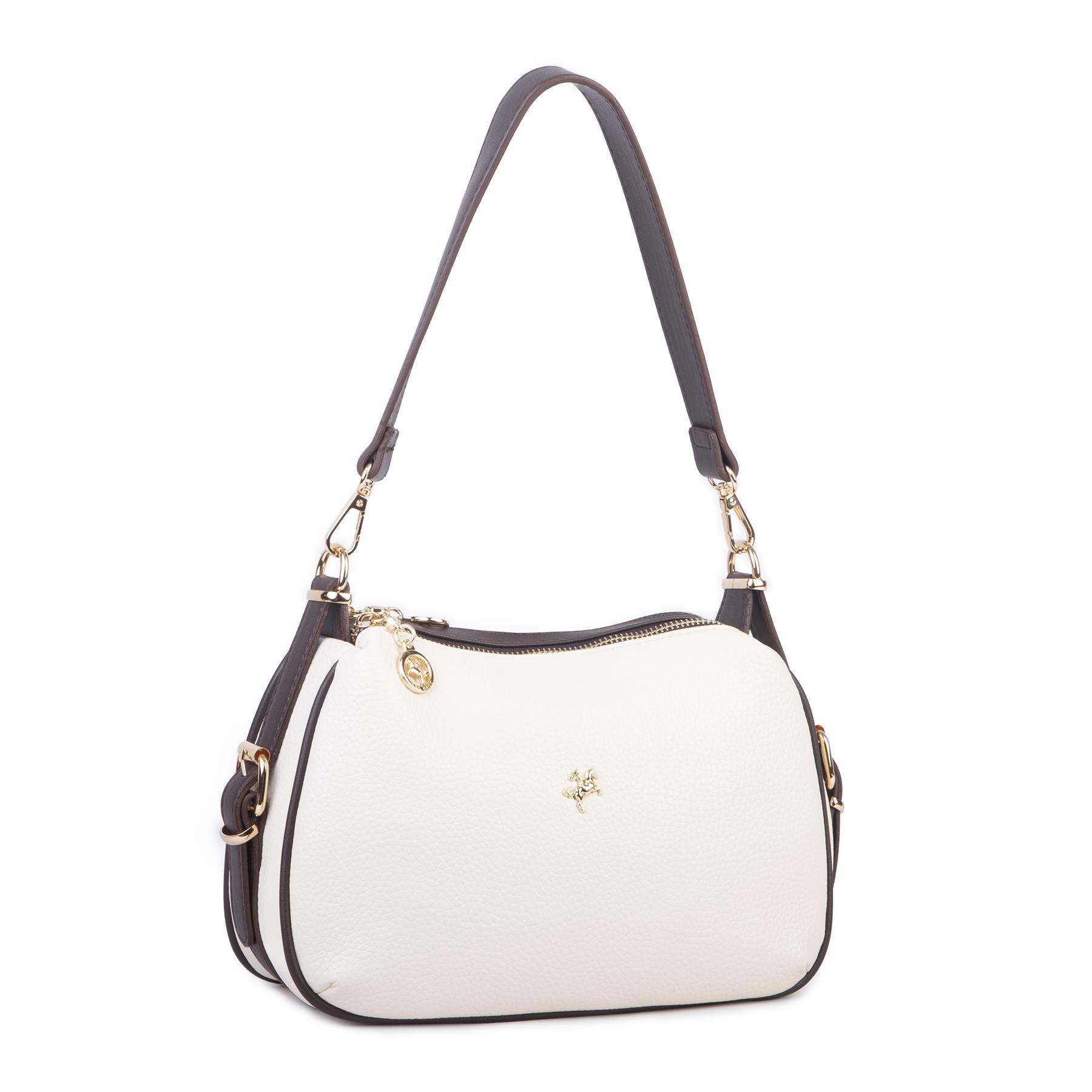 Nas Bag Kadın Omuz ve Çapraz Çanta Çok Gözlü Şık Tasarım (28x18 cm) Krem Kahve Lopez