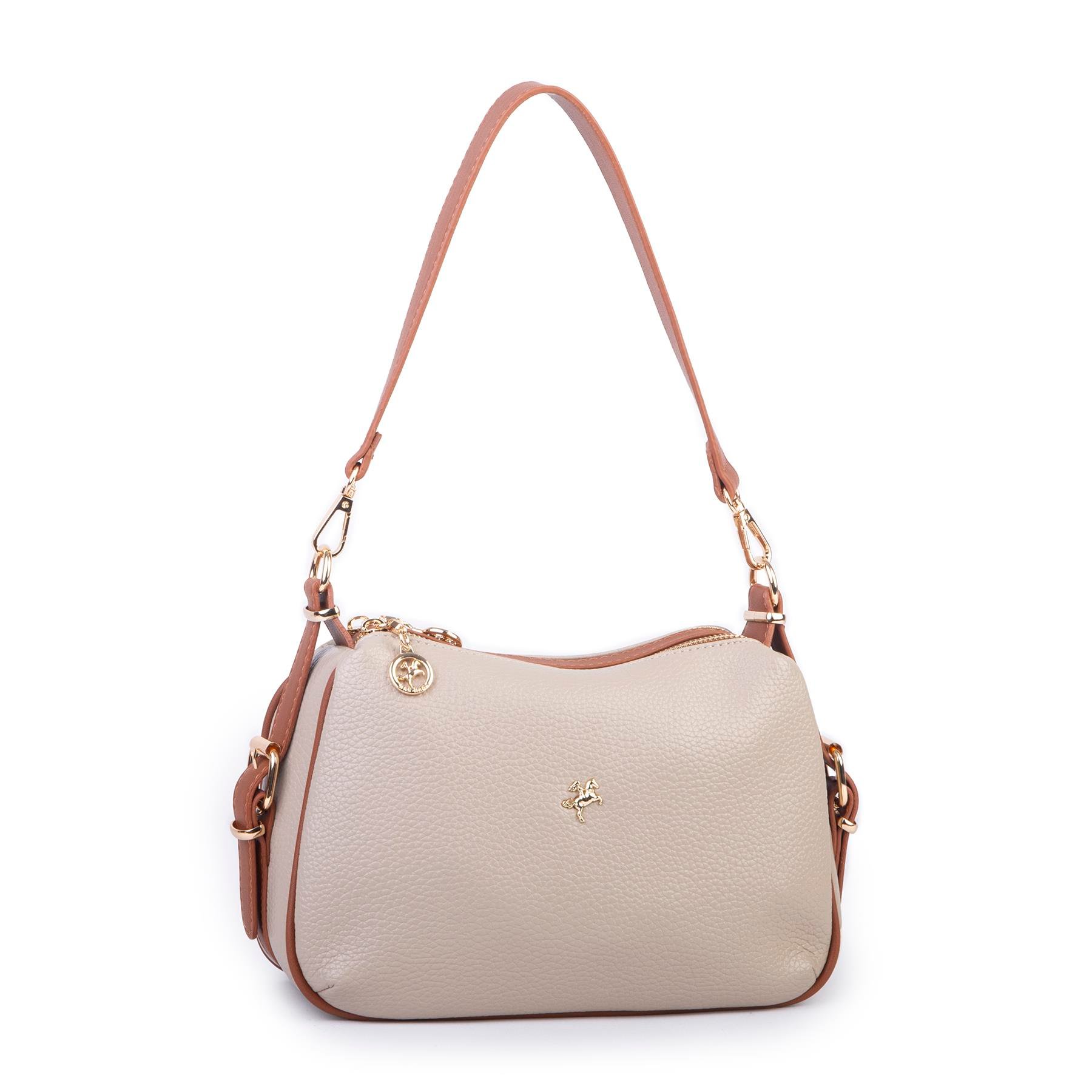 Nas Bag Kadın Omuz ve Çapraz Çanta Çok Gözlü Şık Tasarım (28x18 cm) Kum Taba  Lopez