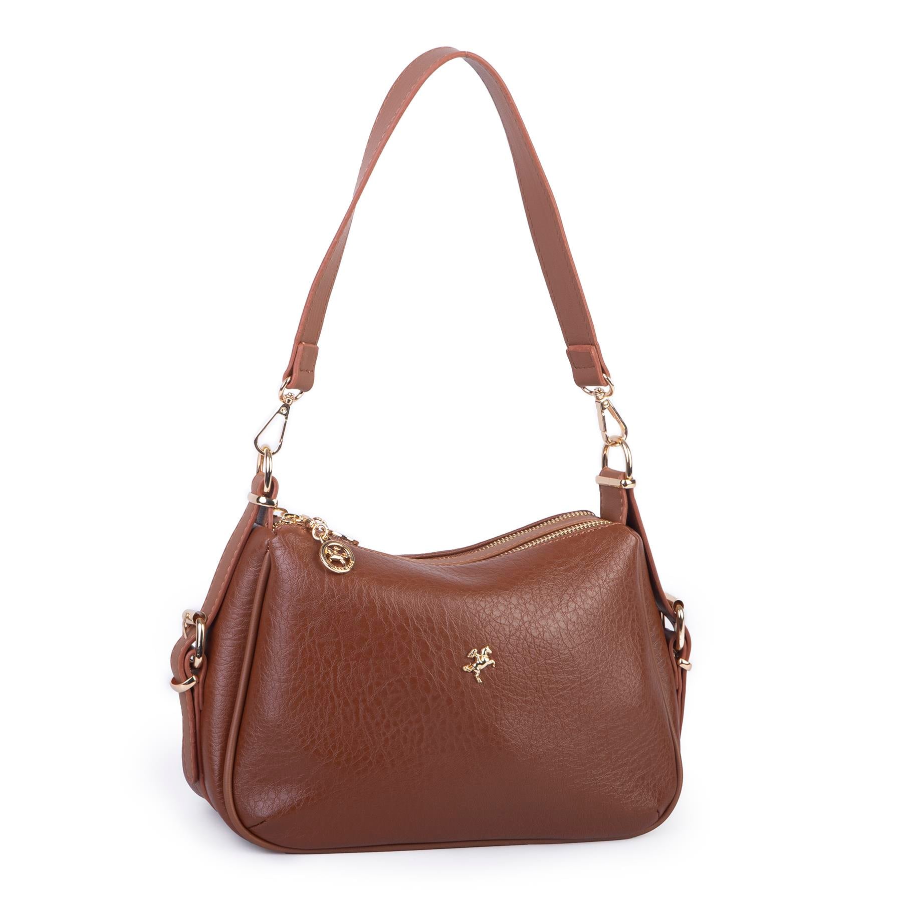 Nas Bag Kadın Omuz ve Çapraz Çanta Çok Gözlü Şık Tasarım (28x18 cm) Taba Victoria