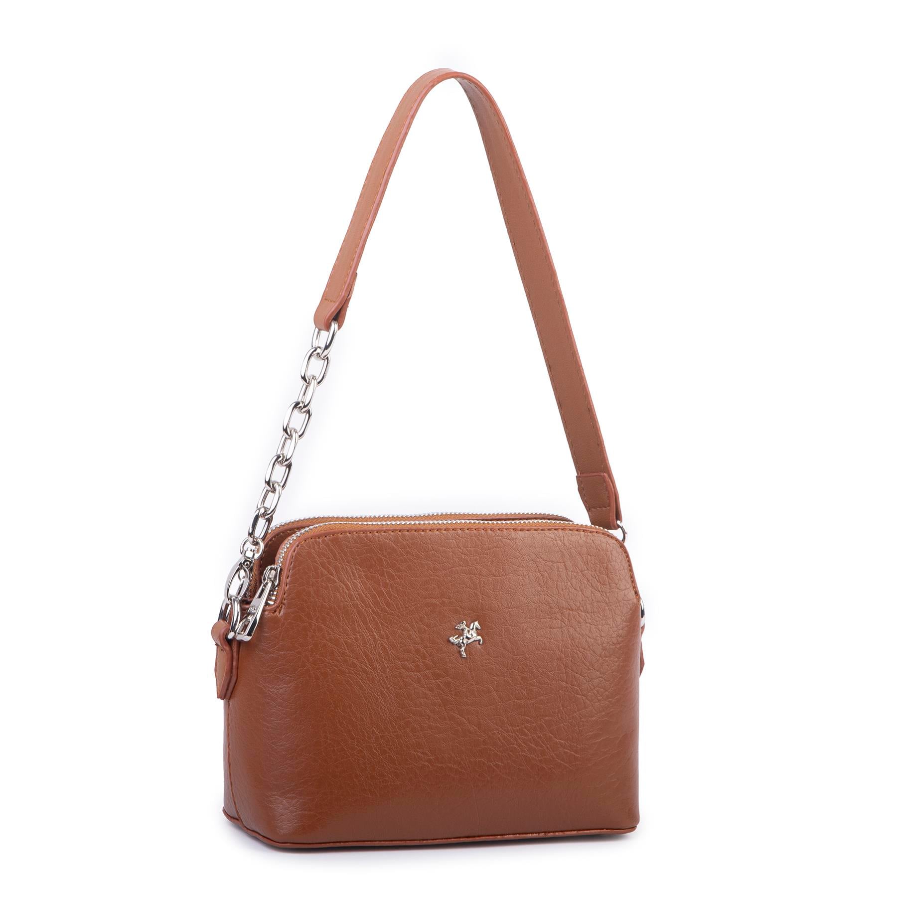 Nas Bag Kadın Omuz ve Çapraz Zincirli ve Uzun Çift Askılı (20x15 cm) Taba Victoria
