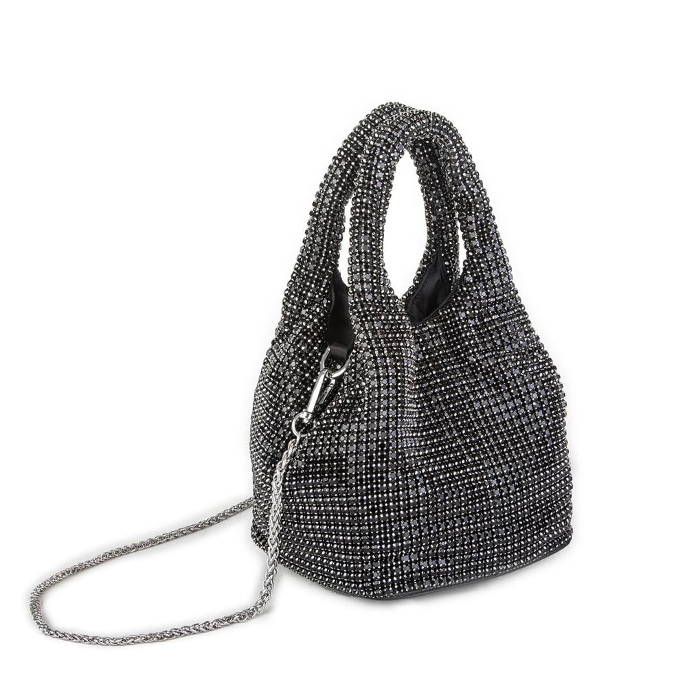 Nas Bag Kadın Omuz ve El Çantası Siyah White Diamond Siyah Taşlı Şık  Askılı Çanta