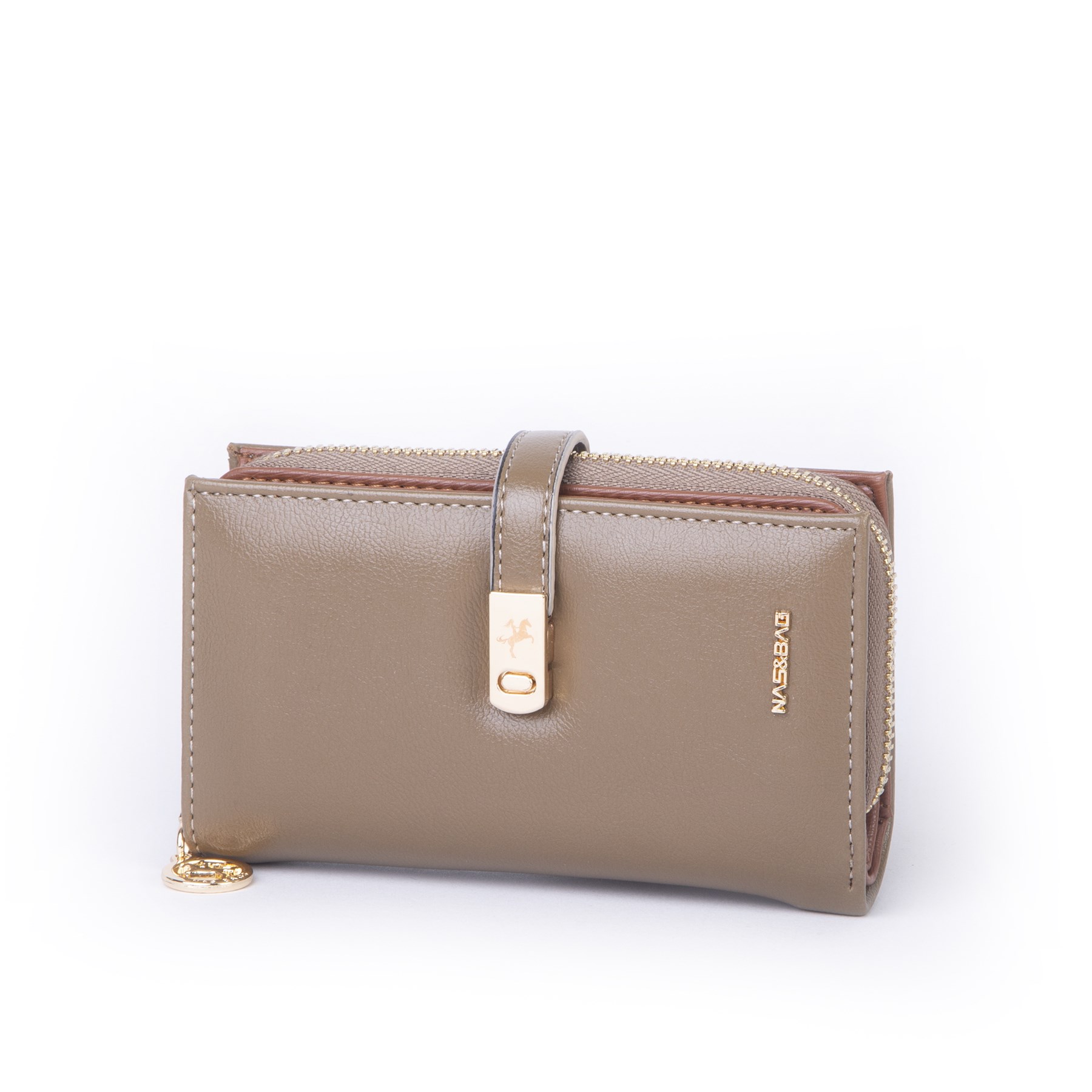 Nas Bag Kadın Orta Boy Kartlık Kağıt Para ve Bozuk Para Tasarımına Sahip Vizon Dona [16x9 cm]