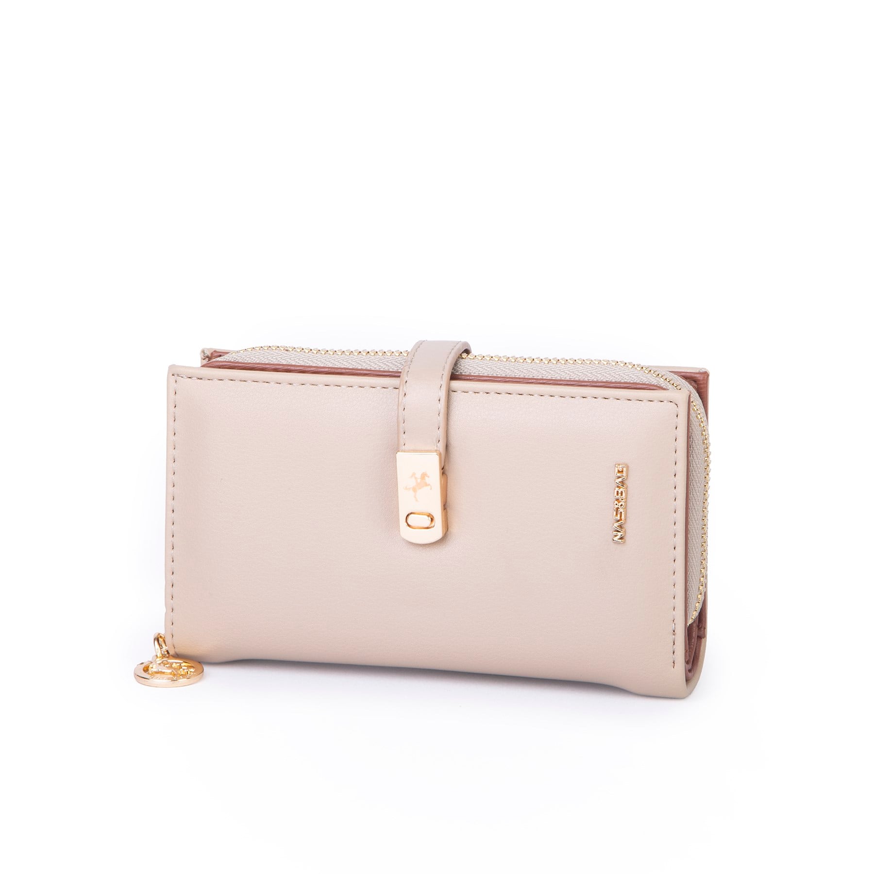 Nas Bag Kadın Orta Boy Kartlık Kağıt Para ve Bozuk Para Tasarımına Sahip Kum Taba Dona [16x9 cm]
