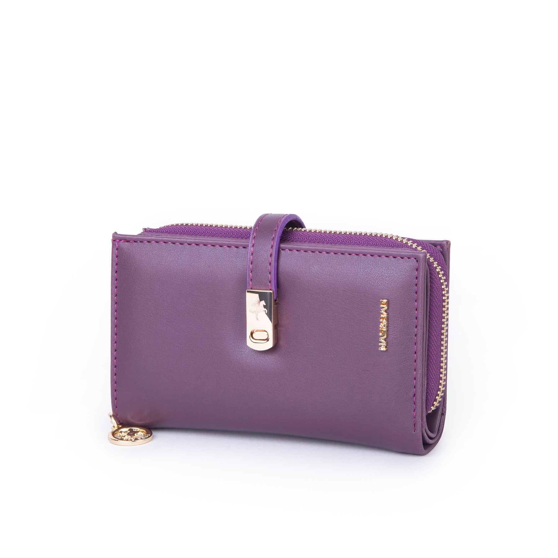 Nas Bag Kadın Orta Boy Kartlık Kağıt Para ve Bozuk Para Tasarımına Sahip Mor Dona [16x9 cm]