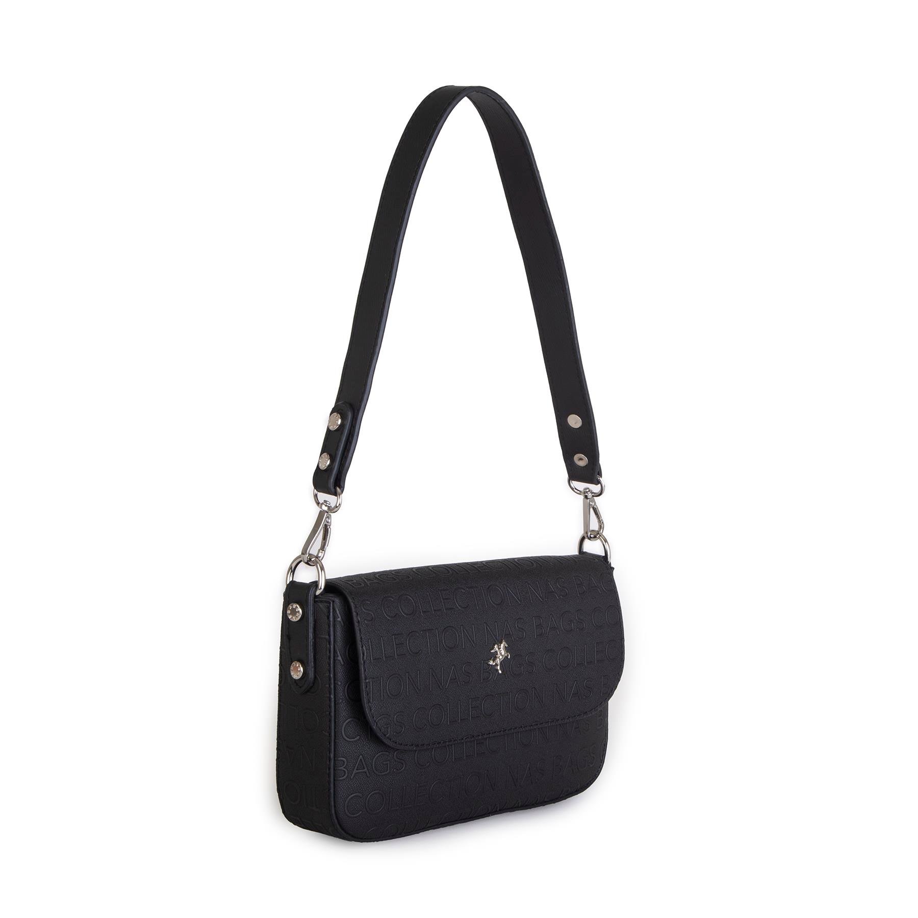Nas Bag Kadın Postacı Çantası Çift Askılı Siyah Gofraj (22x16x5 cm)