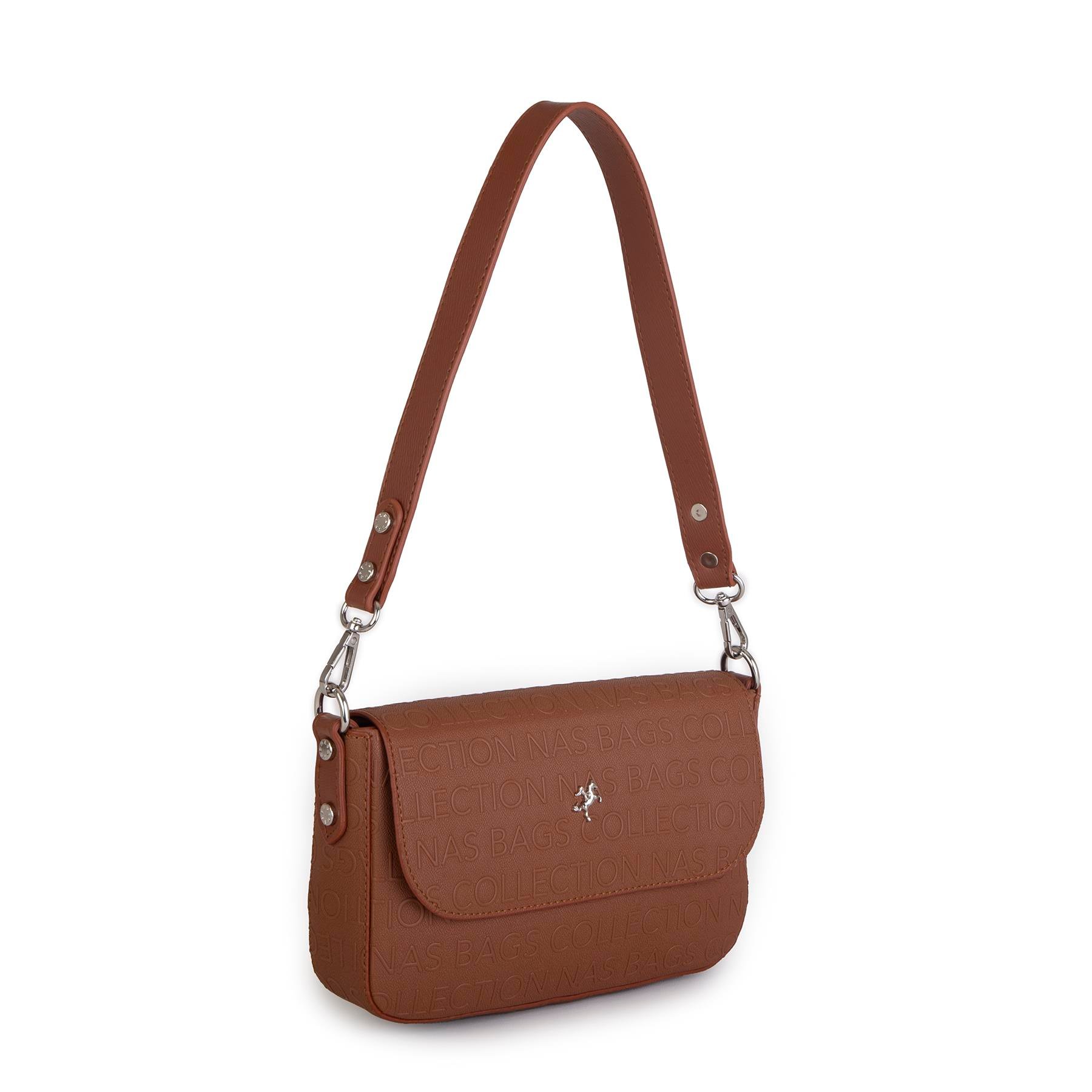 Nas Bag Kadın Postacı Çantası Çift Askılı Taba Gofraj  (22x16x5 cm)