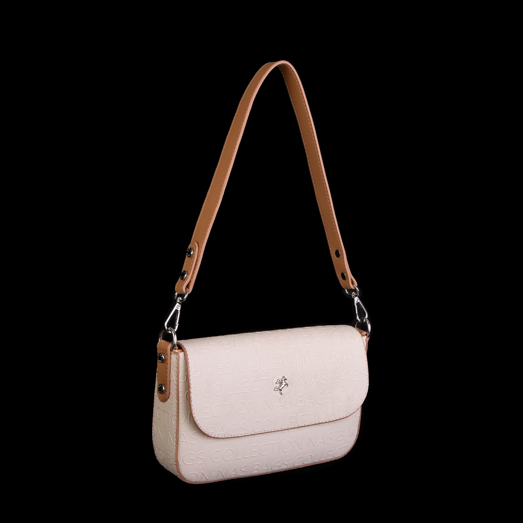Nas Bag Kadın Postacı Çantası Çift Askılı Krem Camel  Gofraj  (22x16x5 cm)