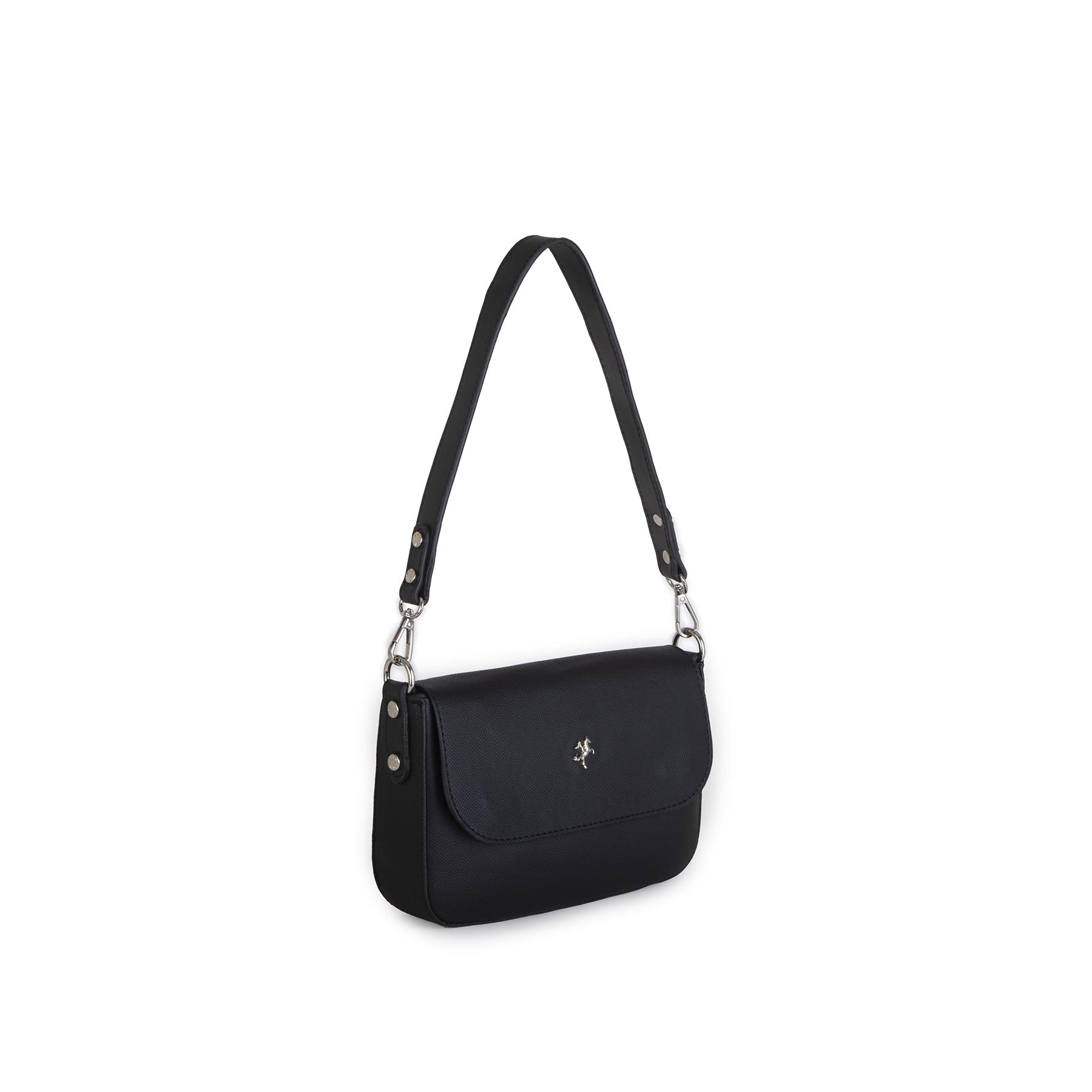 Nas Bag Kadın Postacı Çantası Çift Askılı Siyah Açelya (22x16x5 cm)