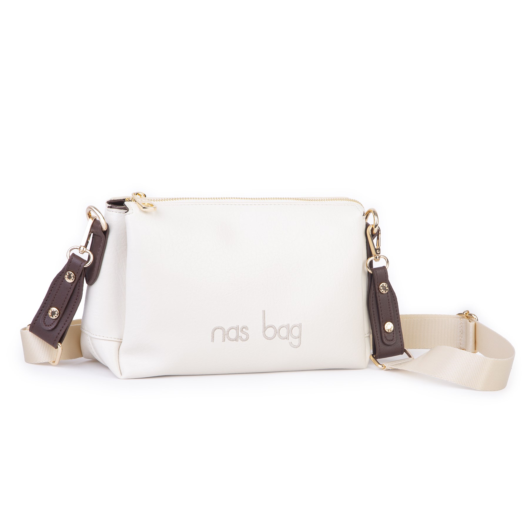 Nas Bag Kadın Sade Günlük Postacı Çantası ( 25x16 cm) Krem Kahve Victoria