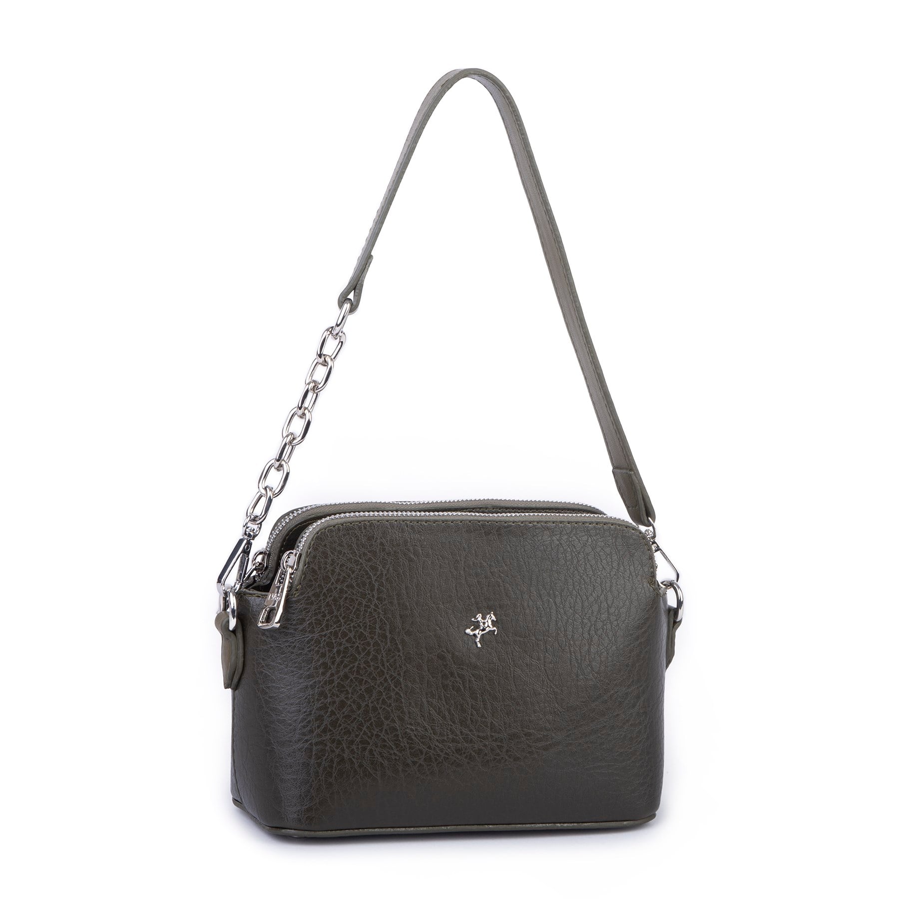 Nas Bag Kadın Sade Şık Omuz ve Çapraz Zincirli ve Uzun Çift Askılı (20x15 cm) Haki Victoria