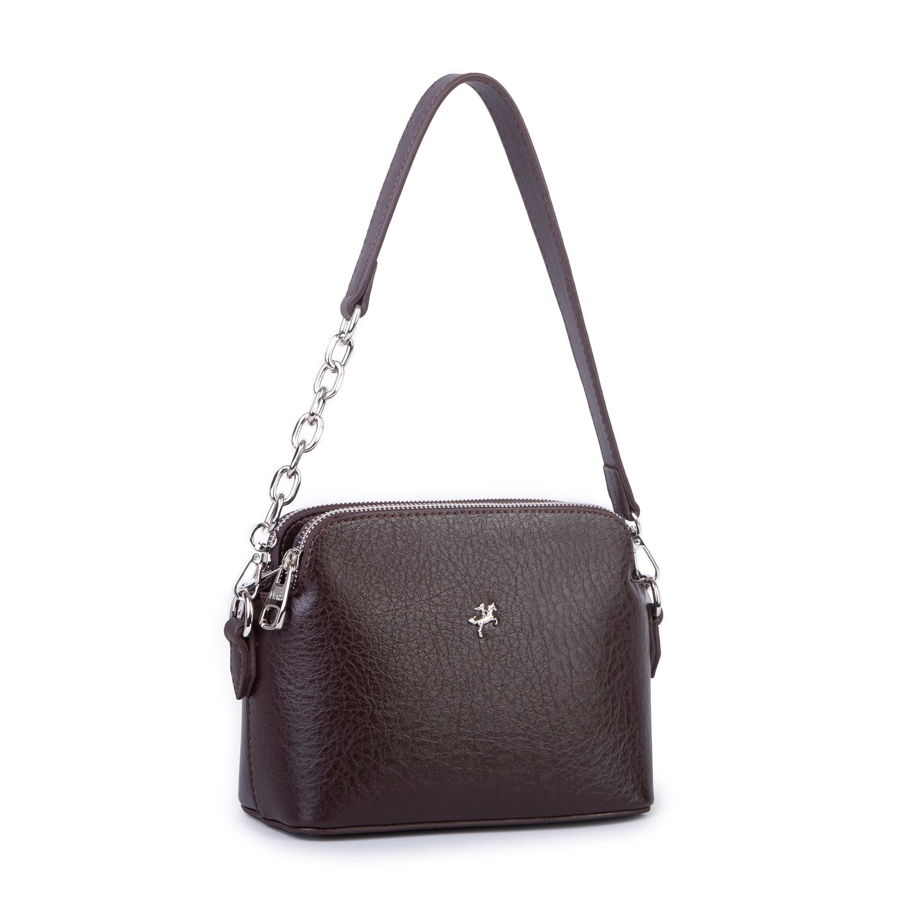 Nas Bag Kadın Sade Şık Omuz ve Çapraz Zincirli ve Uzun Çift Askılı (20x15 cm) Kahverengi Victoria