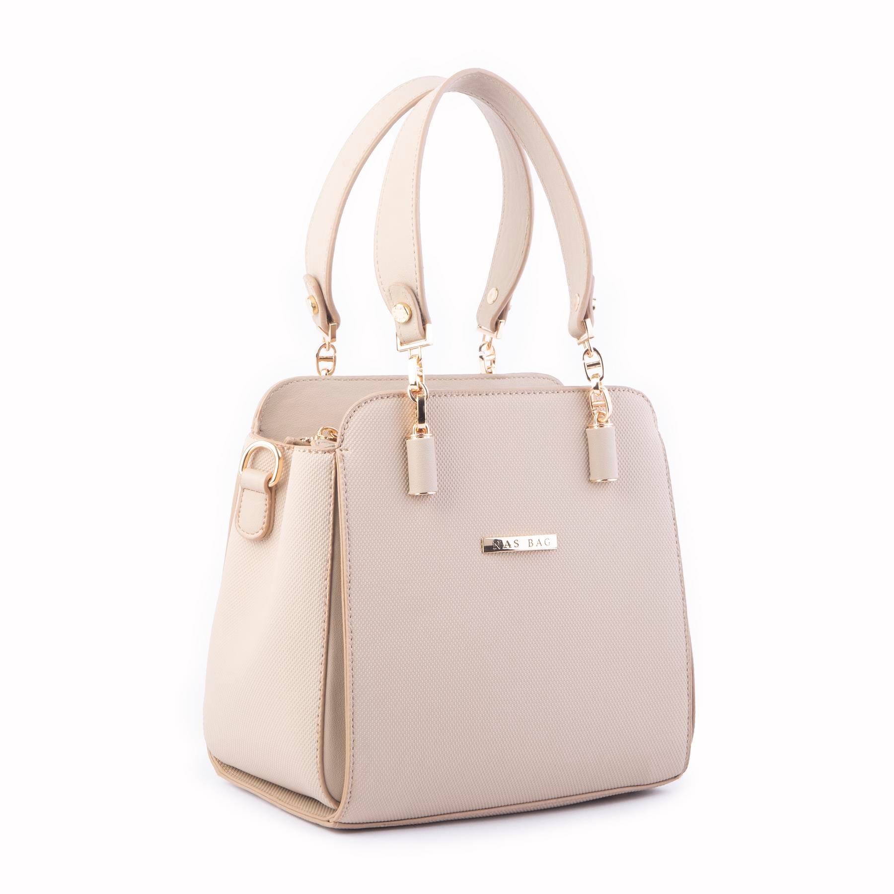 Nas Bag Kadın Sade ve Şık El ve Omuz Çantası Kum Lacst (Ölçüsü:24x21x16)