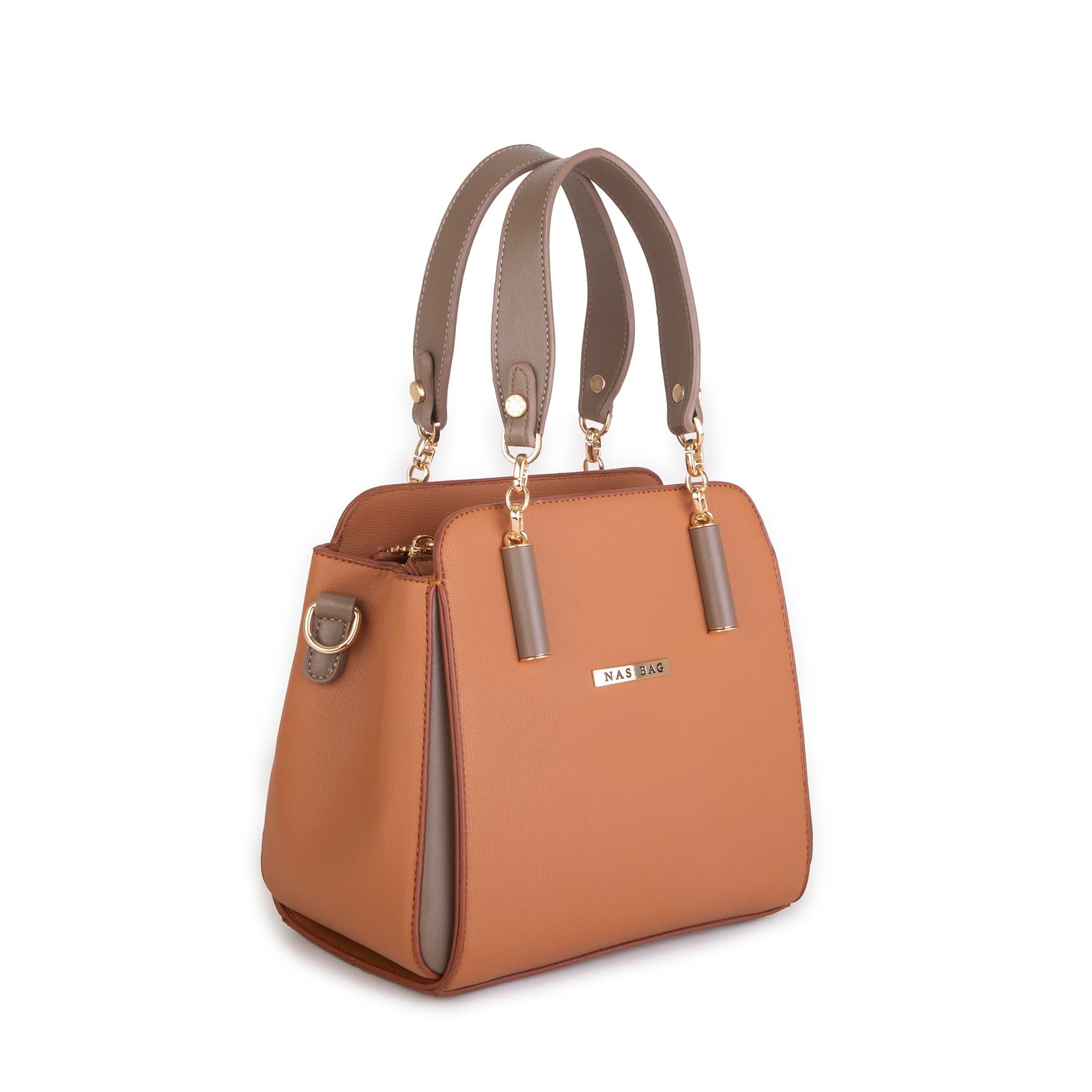 Nas Bag Kadın Sade ve Şık El ve Omuz Çantası Taba Vizon Mngo  (Ölçüsü:24x21x16)