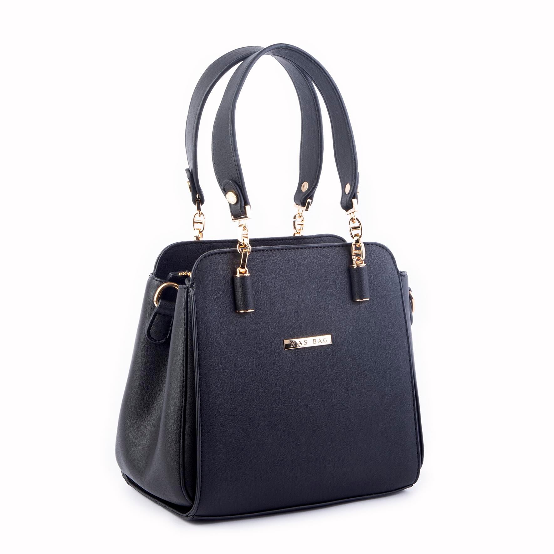 Nas Bag Kadın Sade ve Şık El ve Omuz Çantası Siyah Dona   (Ölçüsü:24x21x16)