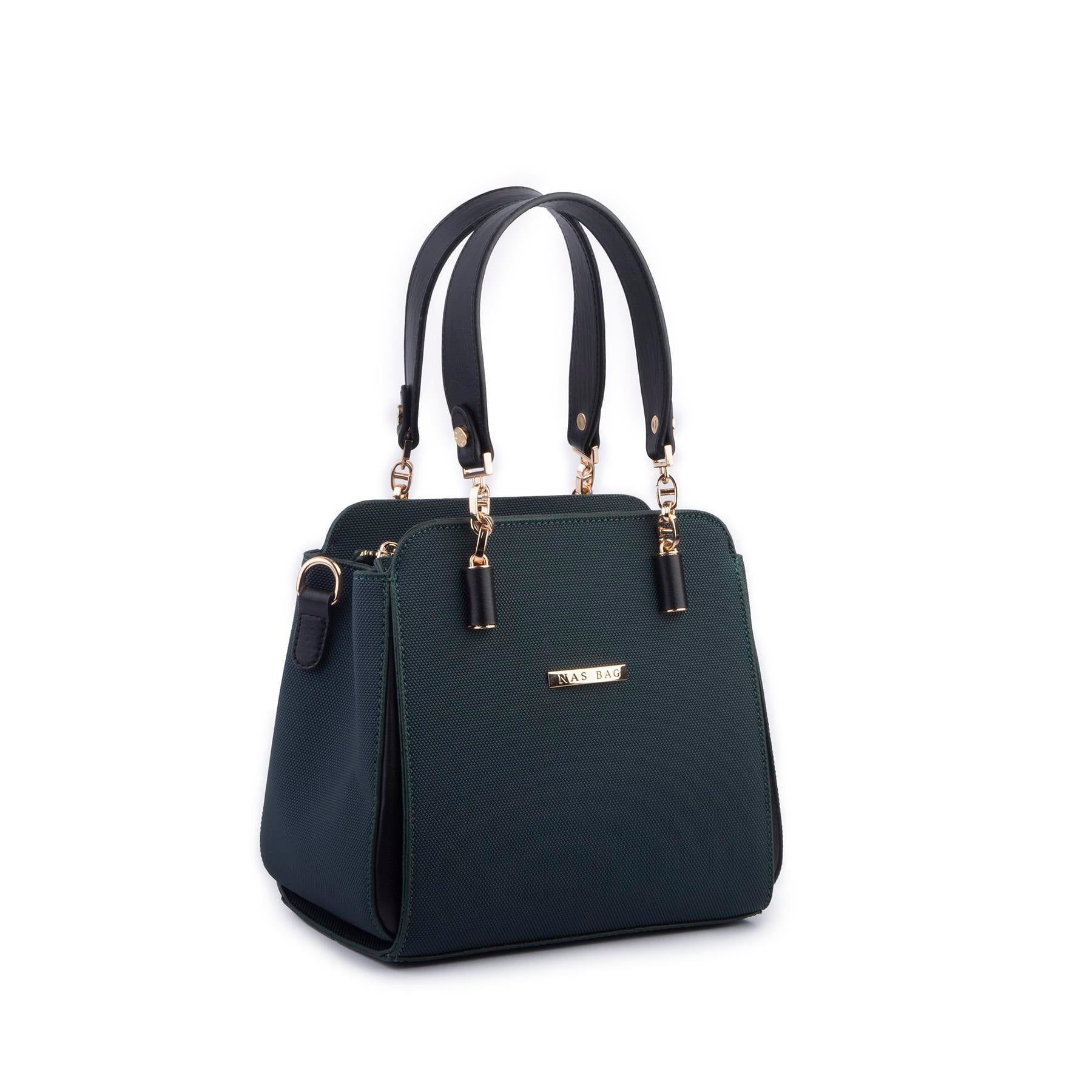 Nas Bag Kadın Sade ve Şık El ve Omuz Çantası Petrol Siyah  Lacst  (Ölçüsü:24x21x16)