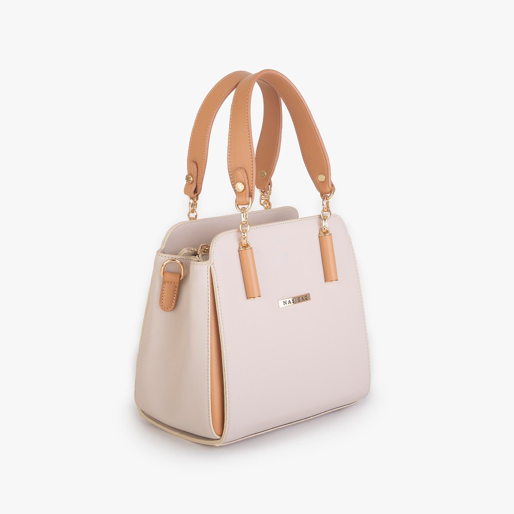 Nas Bag Kadın Sade ve Şık El ve Omuz Çantası Krem Camel Mngo  (Ölçüsü:24x21x16)