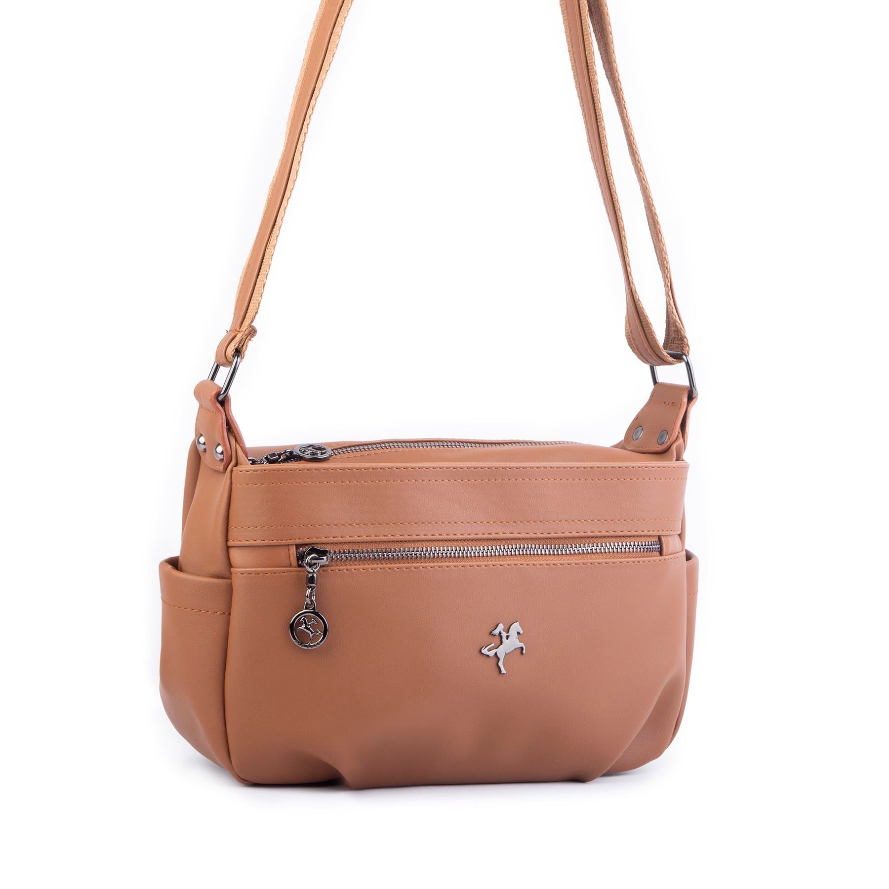 Nas Bag Kadın Salaş Çok Gözlü Çapraz Çanta  Taba Dona ( en :30cm x boy: 20 cm )