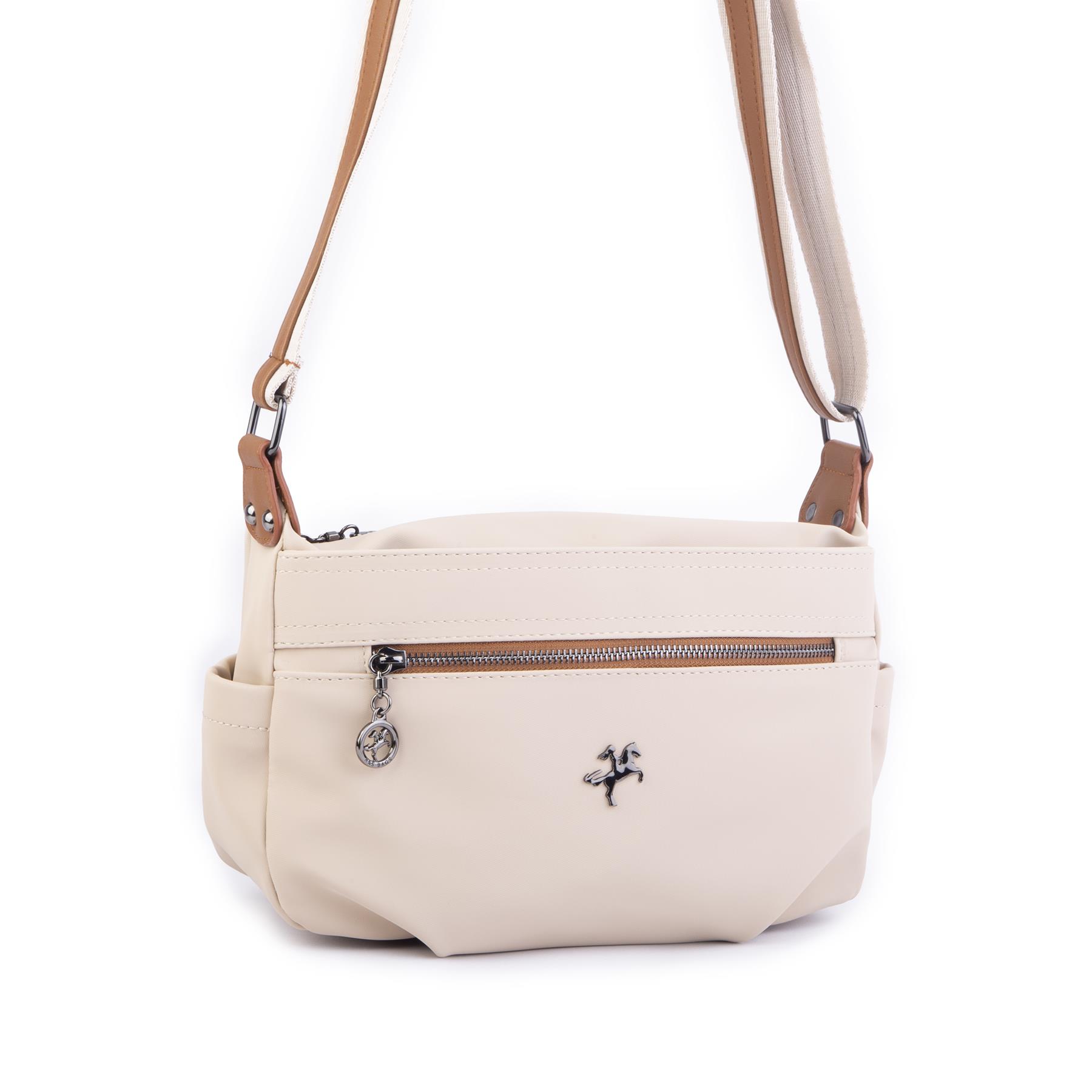 Nas Bag Kadın Salaş Çok Gözlü Çapraz Çanta Kum Taba Buzzy   ( en :30cm x boy: 20 cm )