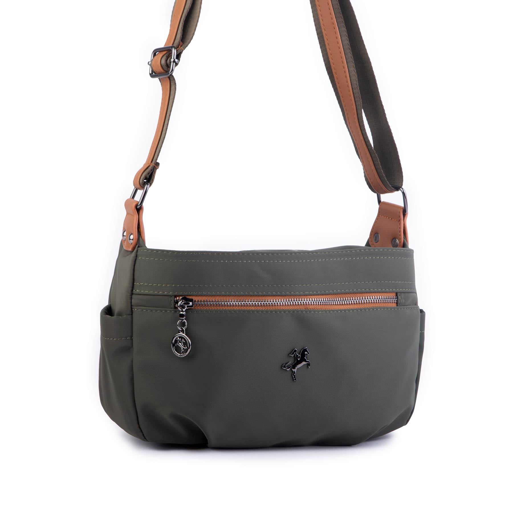 Nas Bag Kadın Salaş Çok Gözlü Çapraz Çanta Yeşil Taba  Buzzy   ( en :30cm x boy: 20 cm )