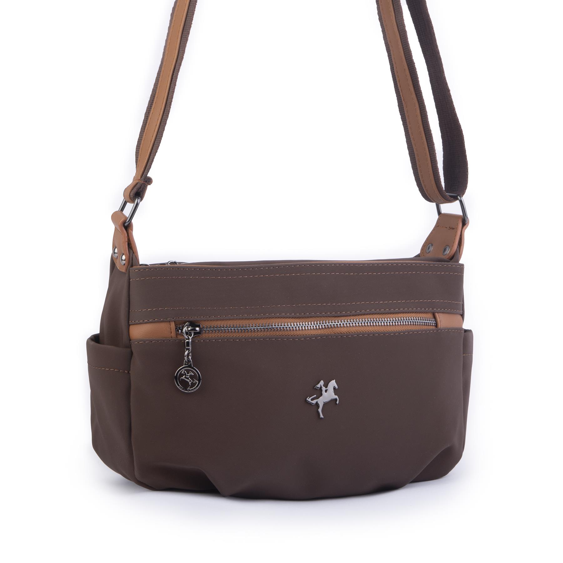 Nas Bag Kadın Salaş Çok Gözlü Çapraz Çanta Kahve Taba  Buzzy ( en :30cm x boy: 20 cm )