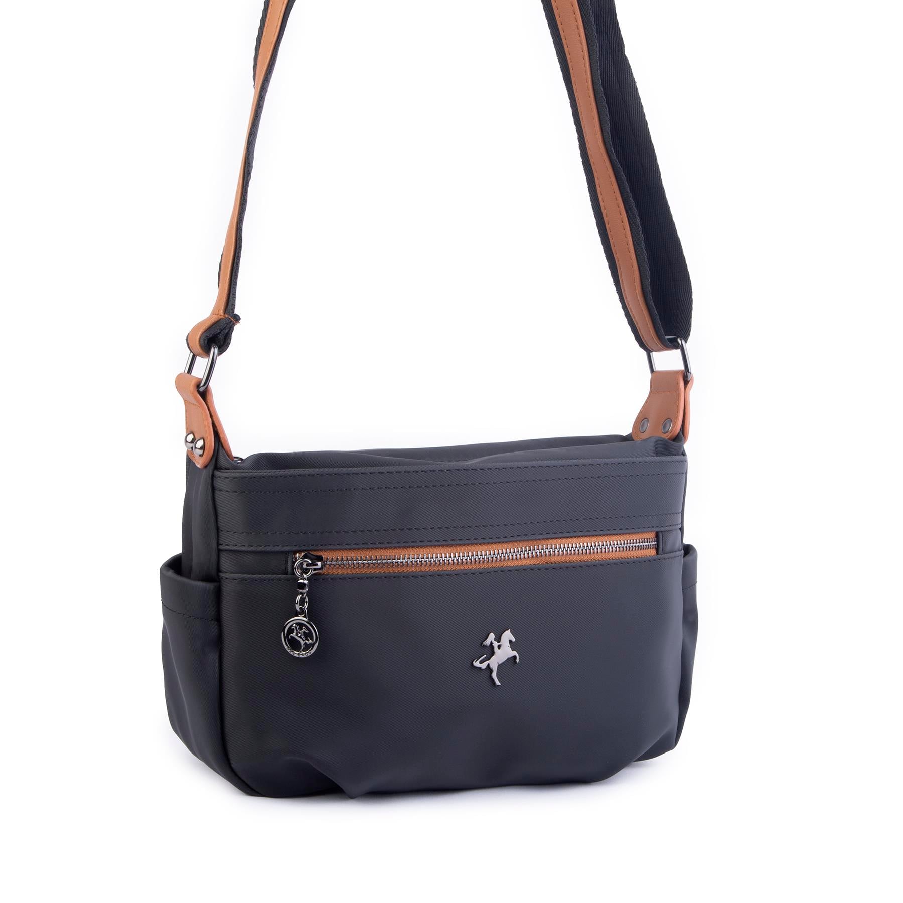 Nas Bag Kadın Salaş Çok Gözlü Çapraz Çanta Siyah  Taba  Buzzy   ( en :30cm x boy: 20 cm )