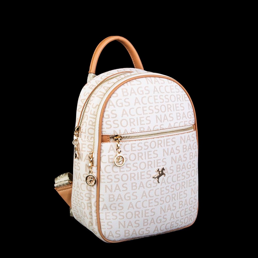 Nas Bag Kadın Sırt Çantası Krem Camel Yazılı 