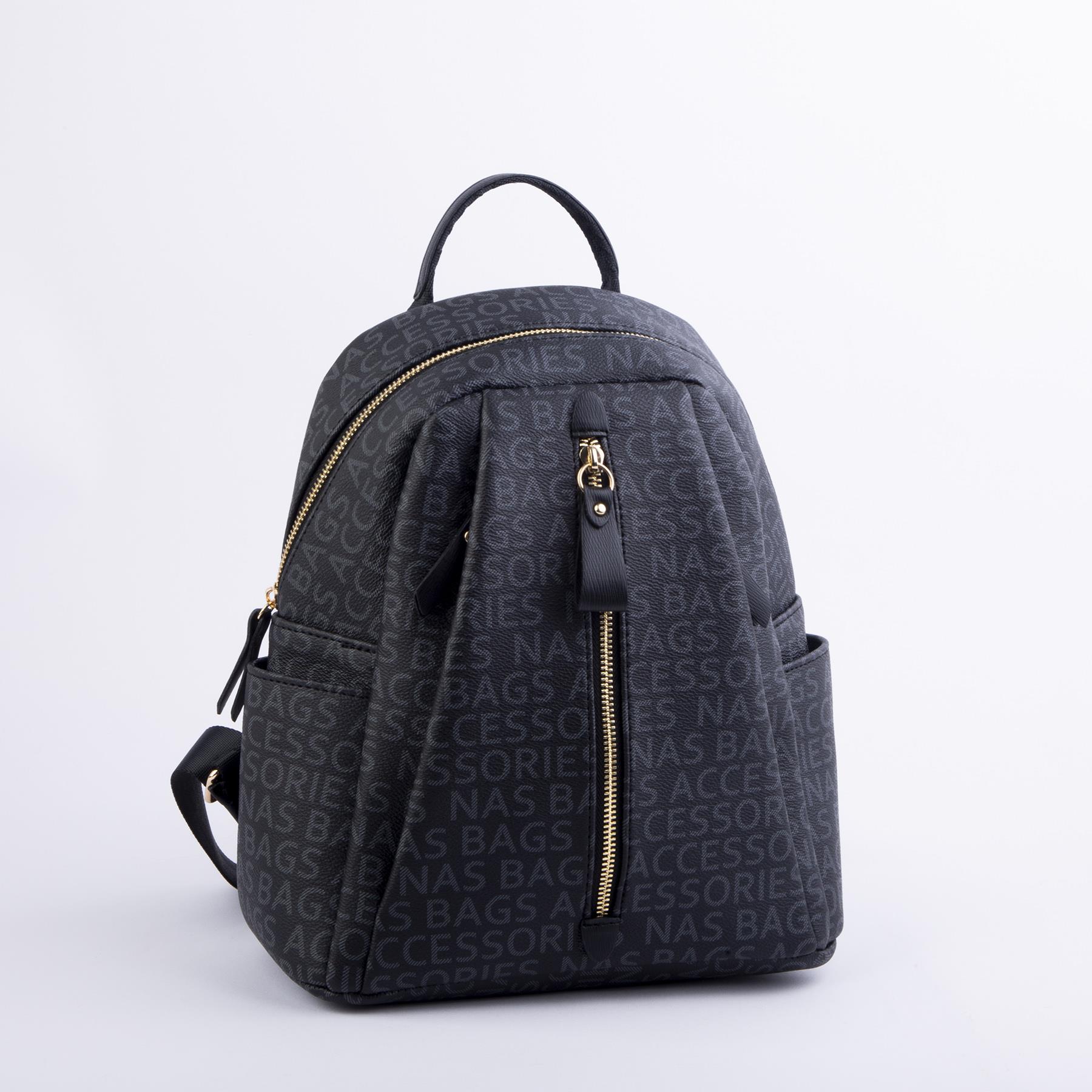 Nas Bag Kadın Sırt Çantası Siyah Yazılı  (en:28 ; boy:30cm)