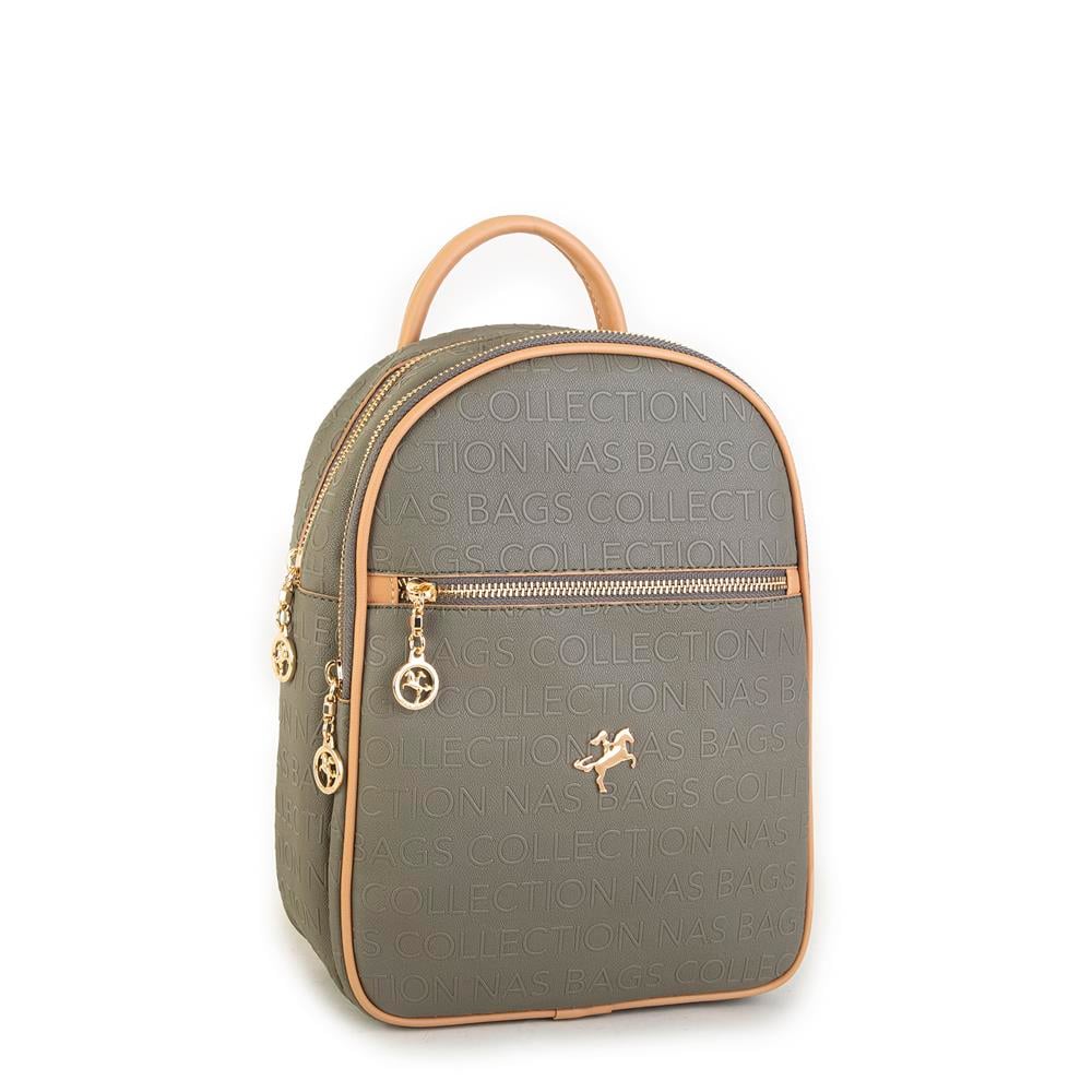 Nas Bag Kadın Sırt Çantası Yeşil Camel Gofraj