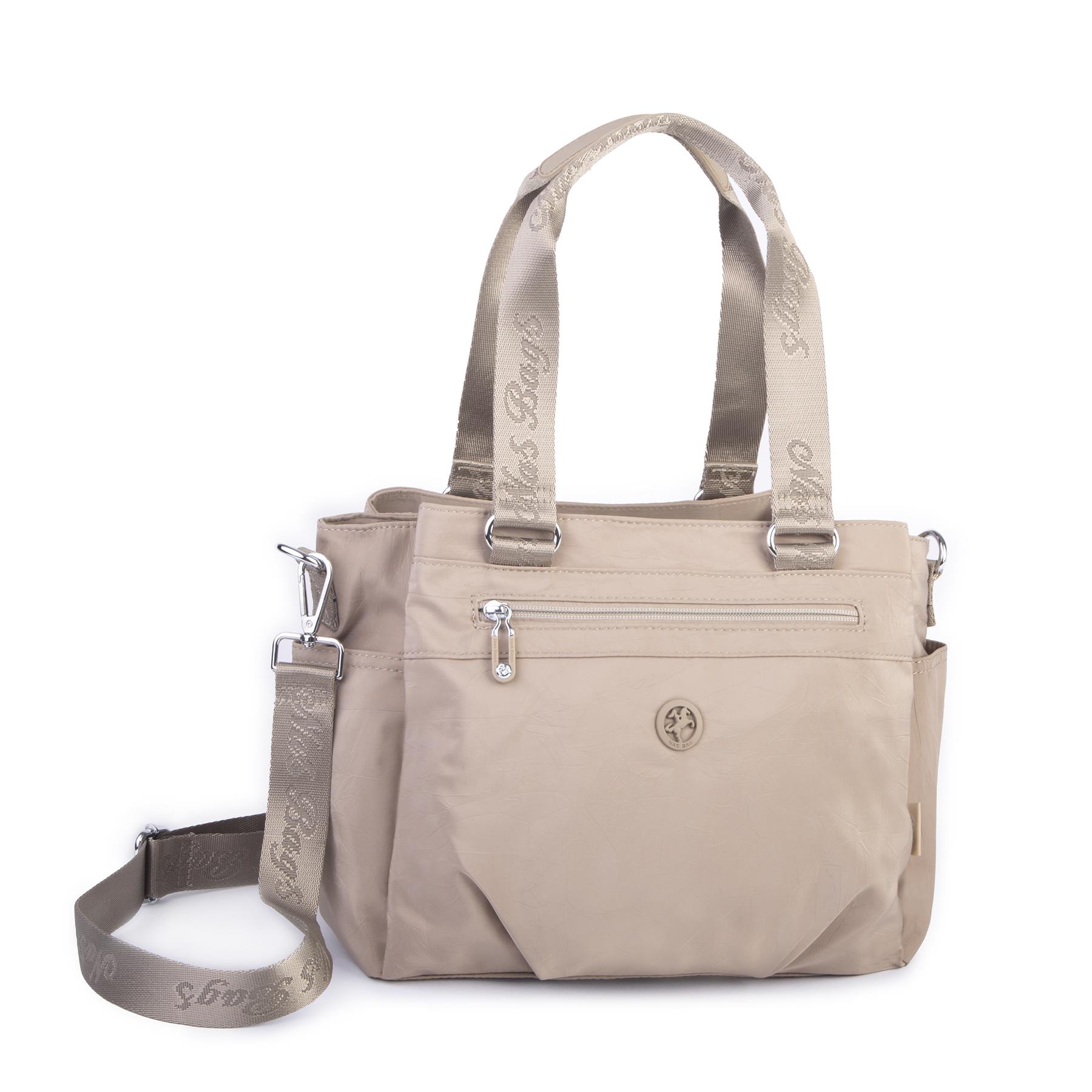 Nas Bag Kadın Su Geçirmez ve Ultra Hafif Üç Gözlü Geniş Hacimli Omuz ve Çapraz Çanta Vizon 