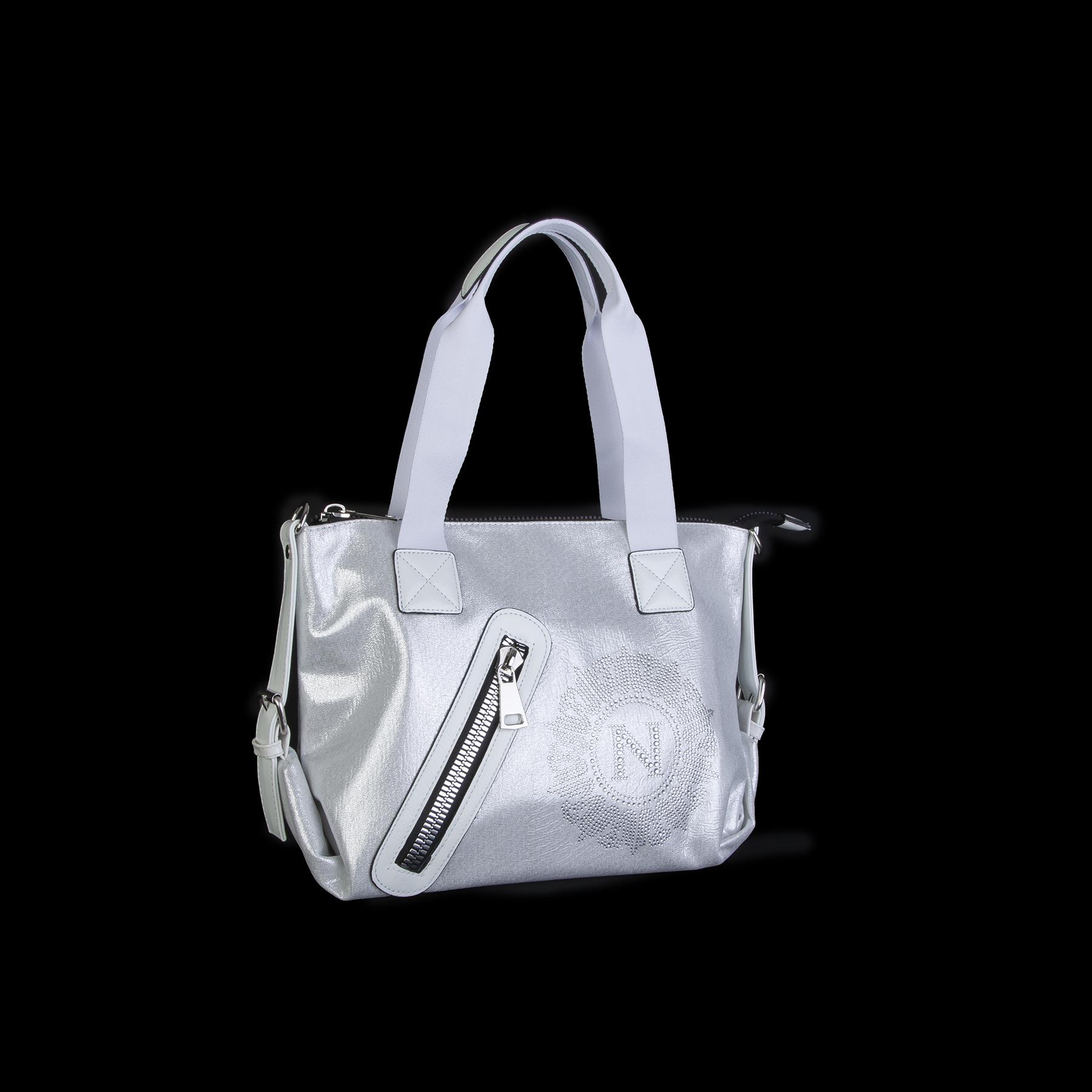 Nas Bag Kadın Taşlı Fermuarlı Şık Omuz Çantası ve Ayarlanabilir Askılı Gümüş  Simli(33x30x12 cm)