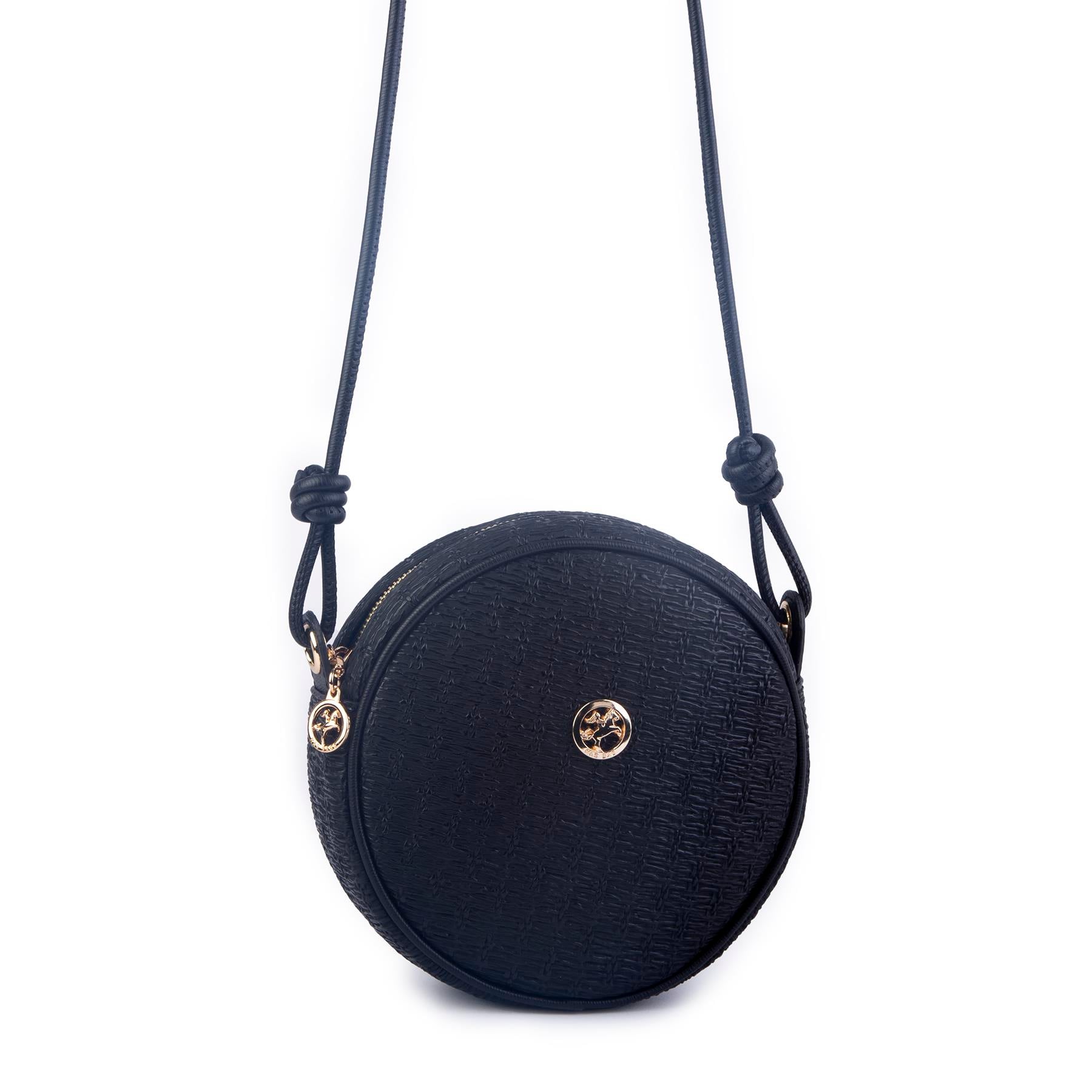 Nas Bag Kadın Yuvarlak Oval Yazlık Moda Çanta Hasır Görünümlü Deri  Siyah Hasır 