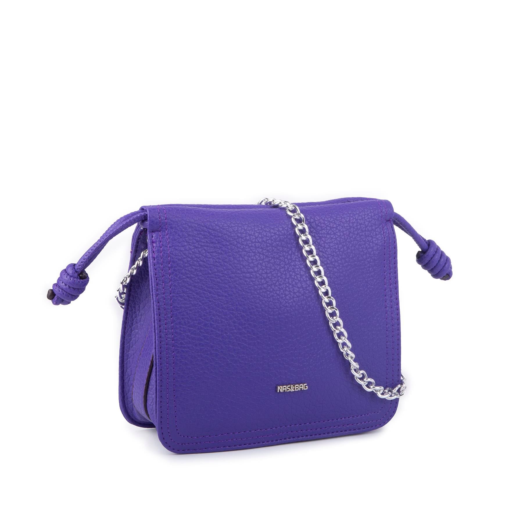 Nas Bag Kadın Zincirli Büzmeli Çıtçıtlı Omuz ve Çapraz Çanta Mor