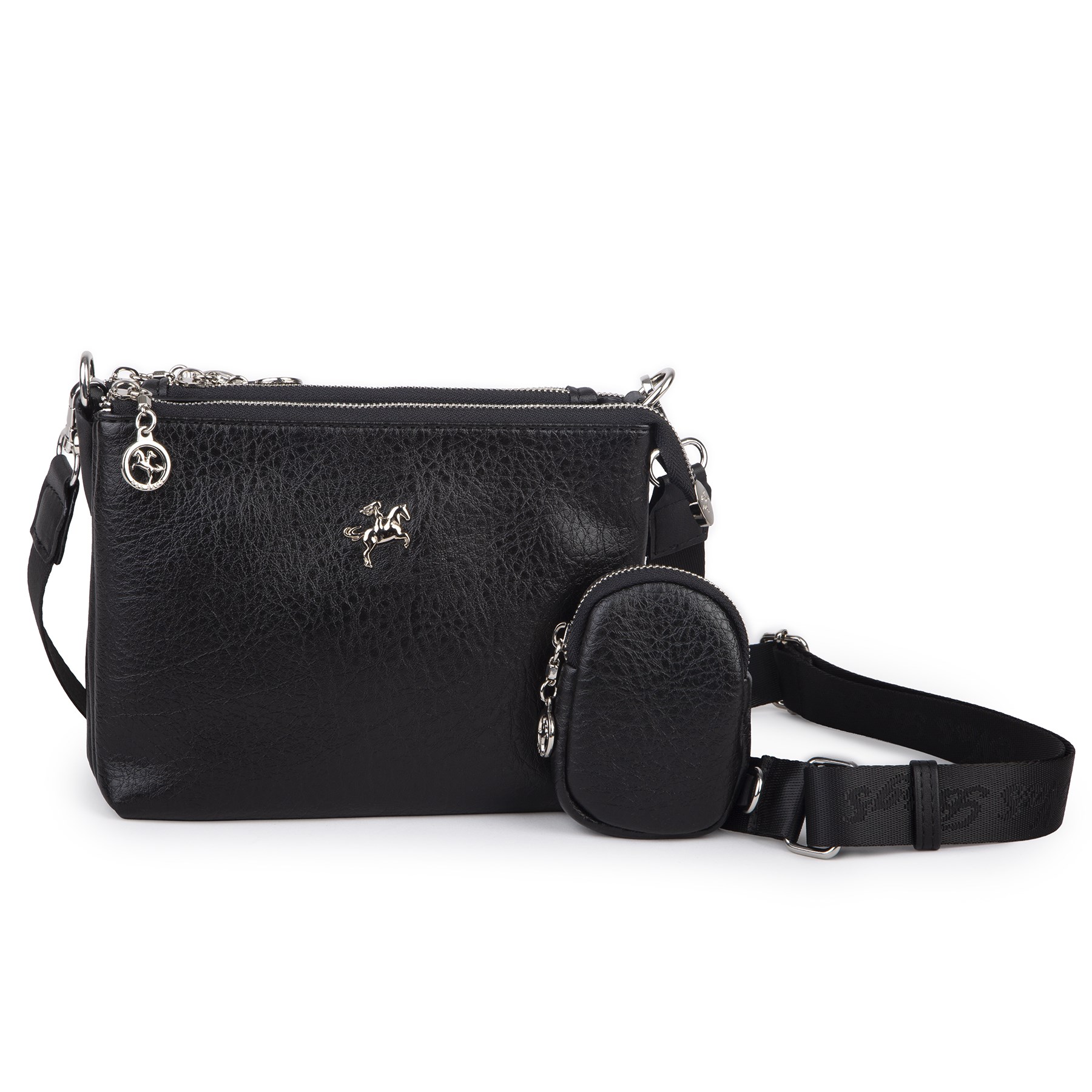 Nas Bag Mini Kadın 3 Gözlü Cüzdanlı Günlük  Çapraz Çanta Siyah Victoria