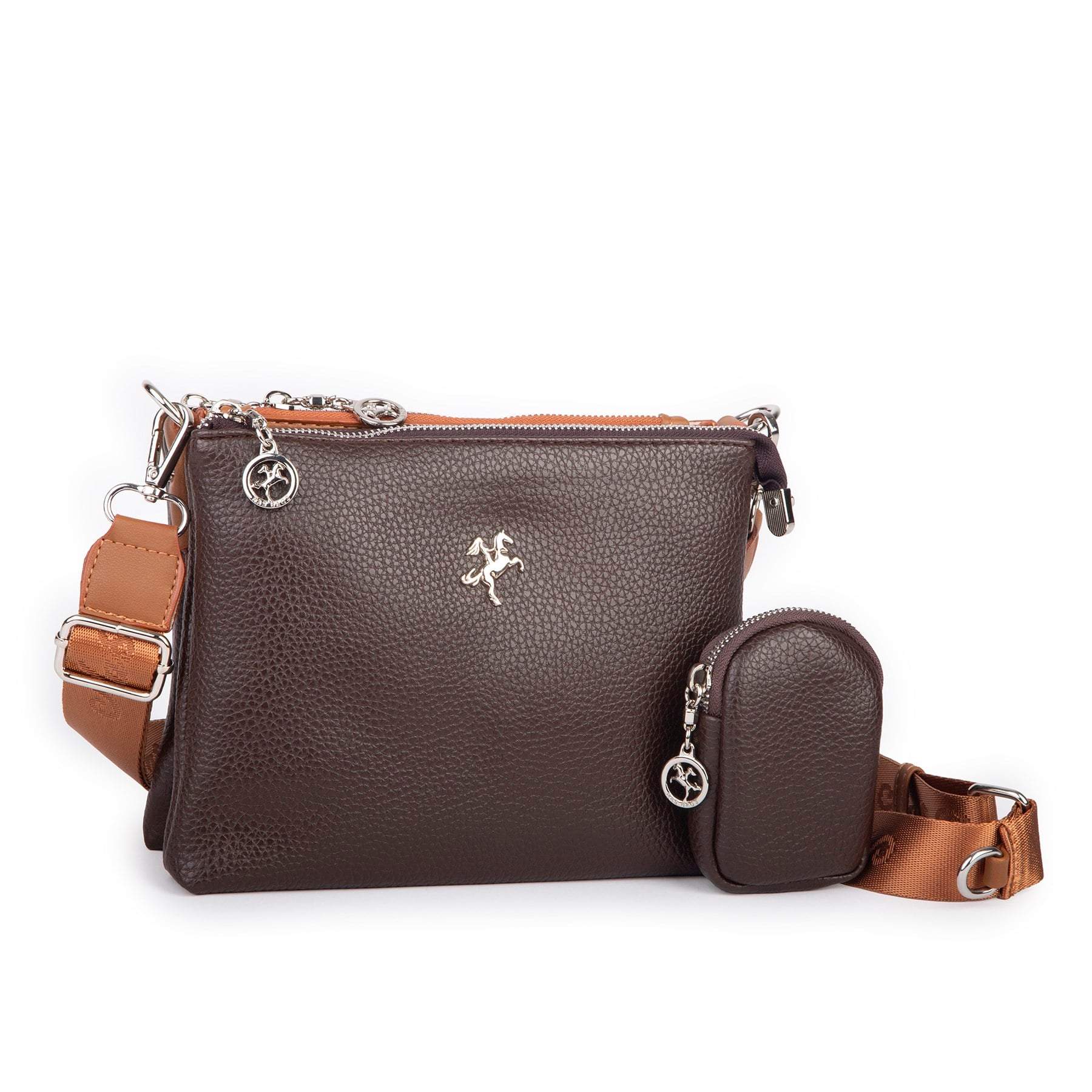 Nas Bag Mini Kadın 3 Gözlü Cüzdanlı Günlük  Çapraz Çanta Kahve Taba Lopez