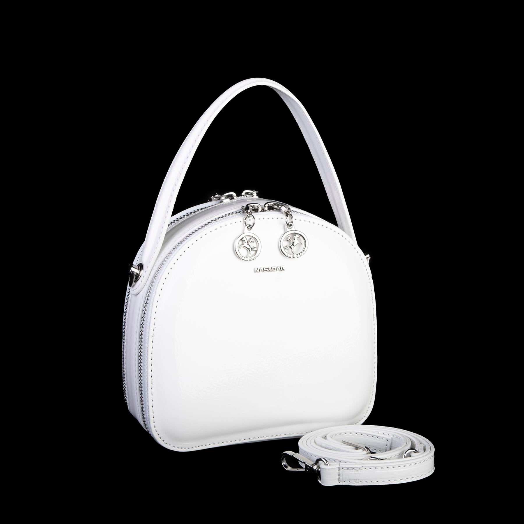 Nas Bag Mini Kadın El ve Çapraz Çanta Beyaz Krşk Rugan (17x17 cm)