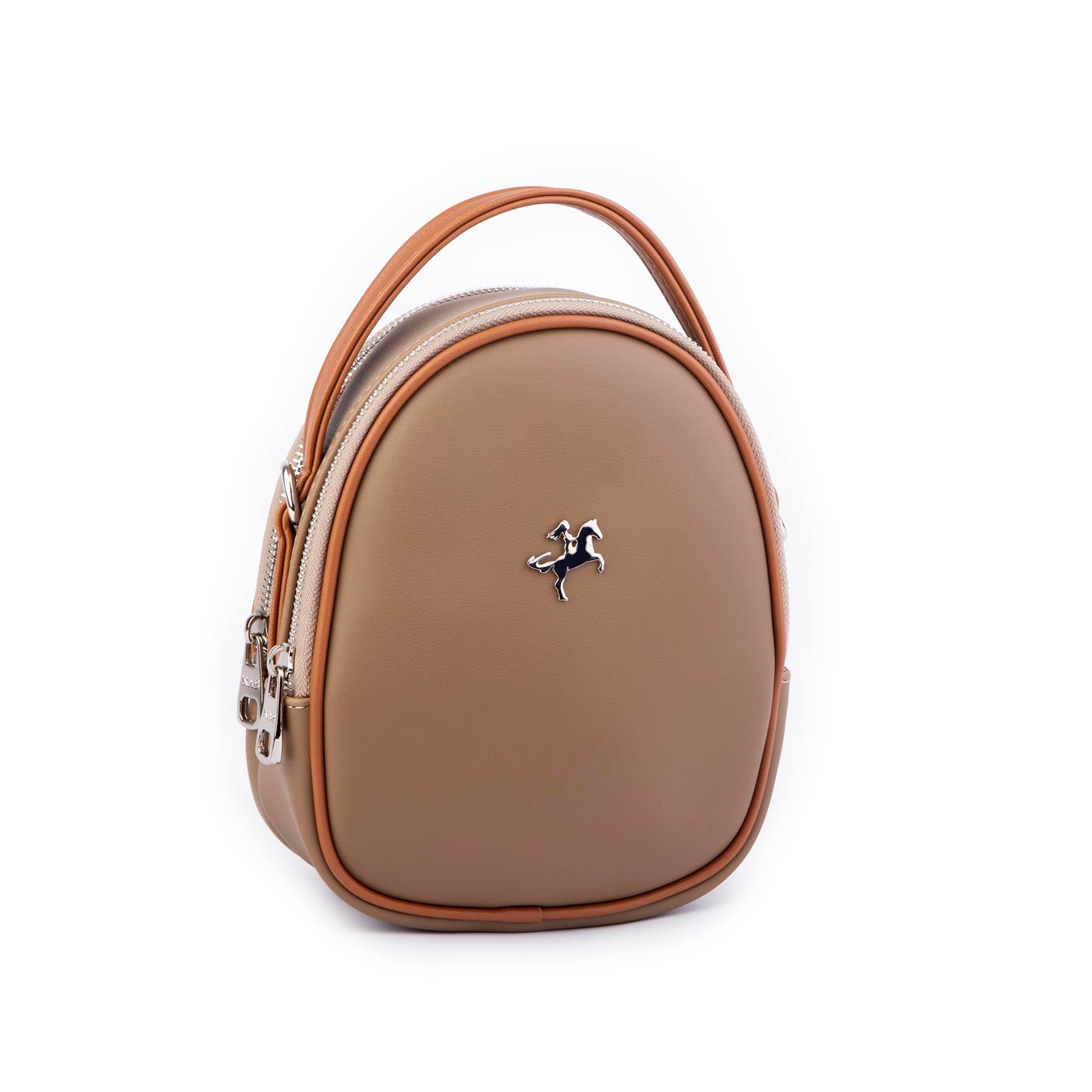 Nas Bag Mini  Kadın Sırt ,El  ve Omuz Çantası Dönüştürülebilir Tasarım Vizon Luna (en:17cm ;boy :22cm) 
