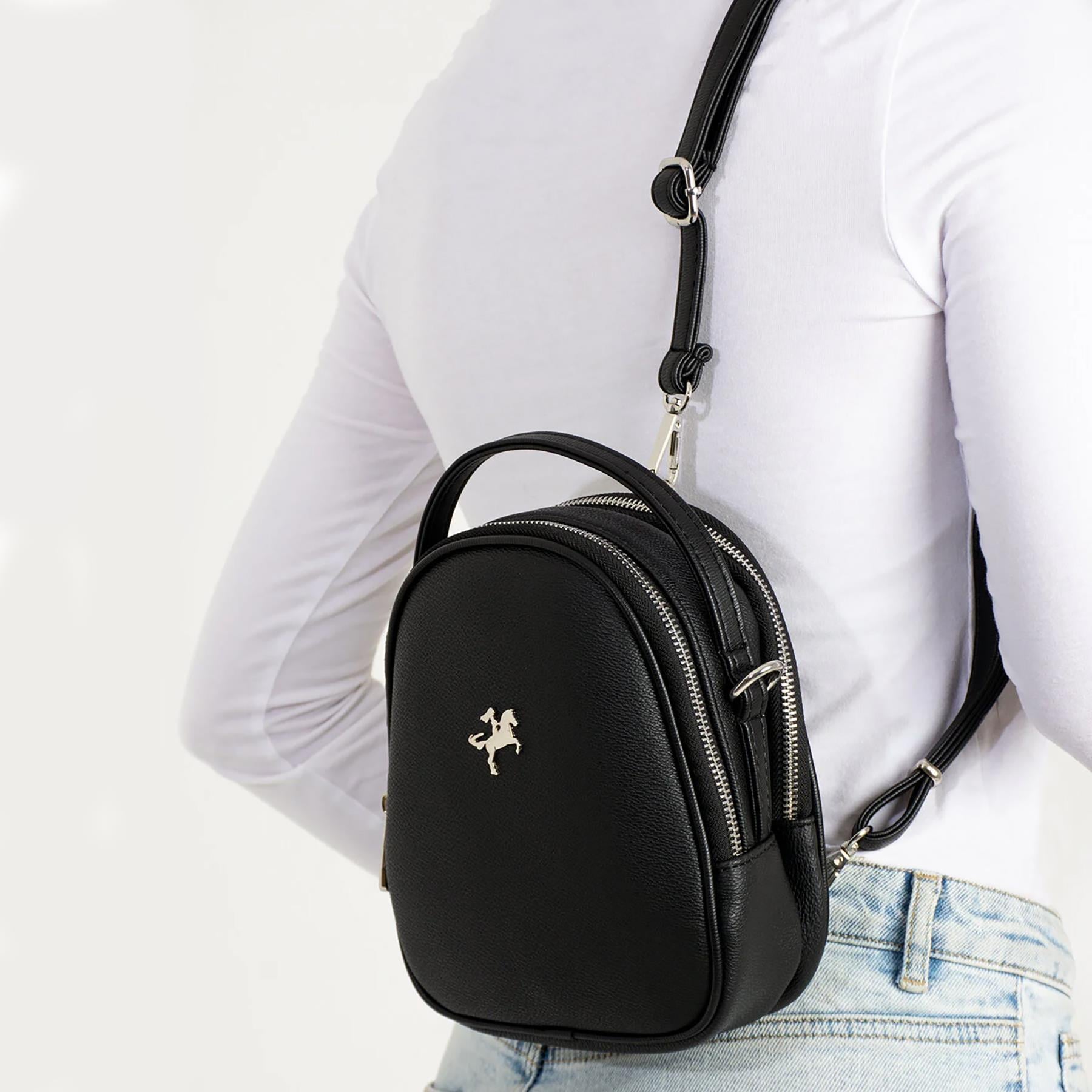 Nas Bag Mini  Kadın Sırt ,El  ve Omuz Çantası Dönüştürülebilir Tasarım Siyah Mercan  (en:17cm ;boy :22cm) 