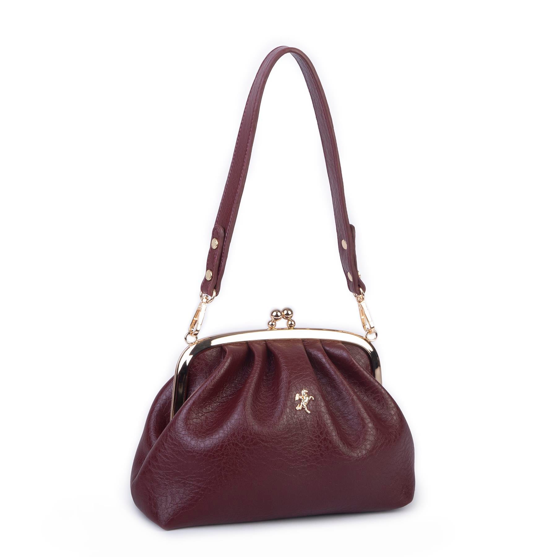 Nas Bag Mini Kadın Vintage Burslu Çanta (23x15 cm)  Bordo Victoria