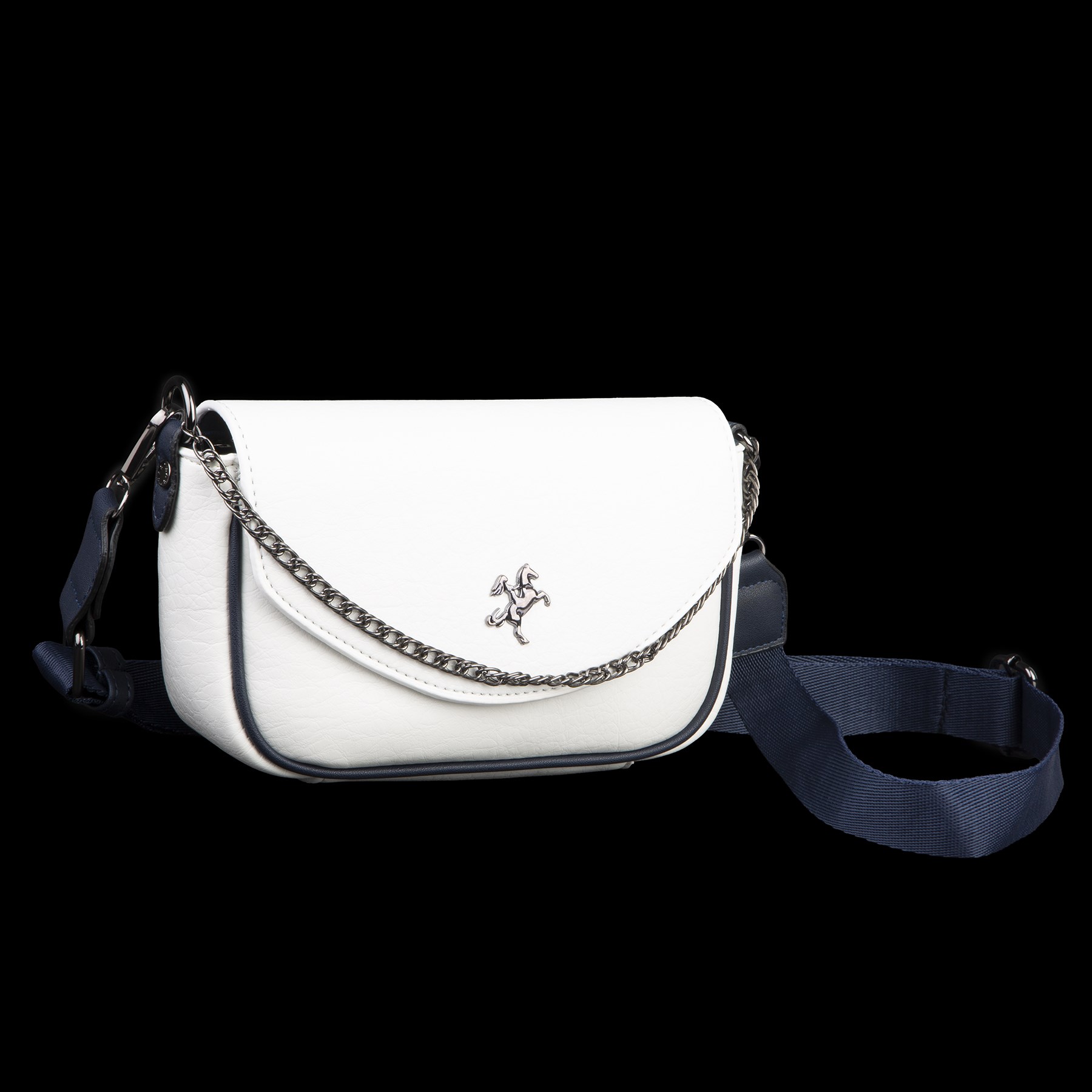 Nas Bag Mini Kapaklı Çapraz Çanta (en 20 cm , boy 12 cm) Beyaz Lacivert Victoria